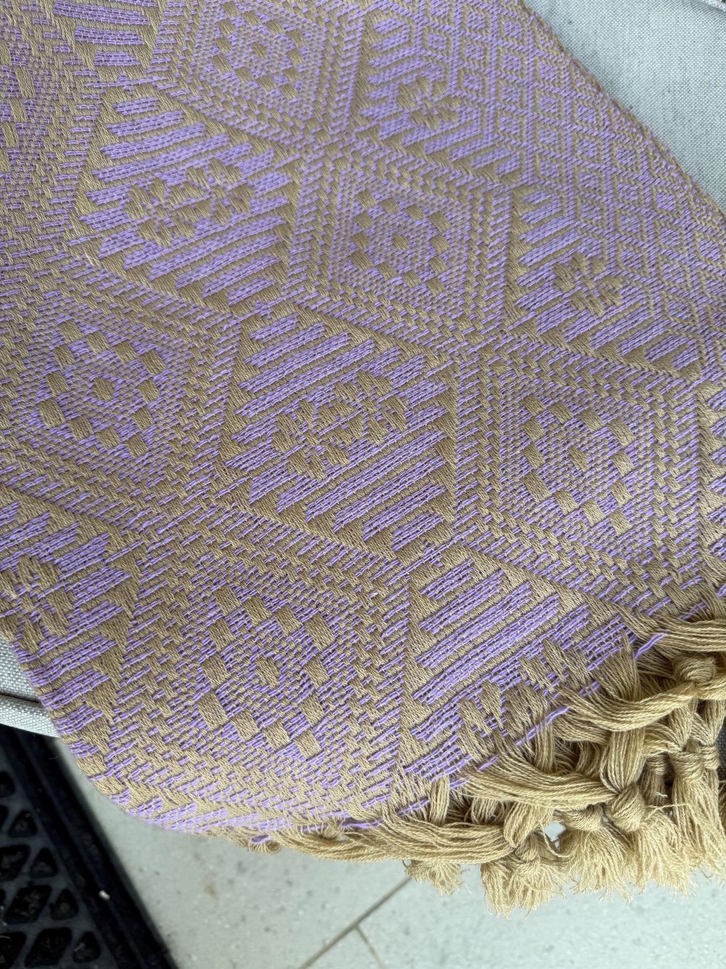 Traditional Handwoven Mexican Rebozo Shawl from Puebla | Lavender & Khaki Shawl | 80x28 in | CasaArtMex