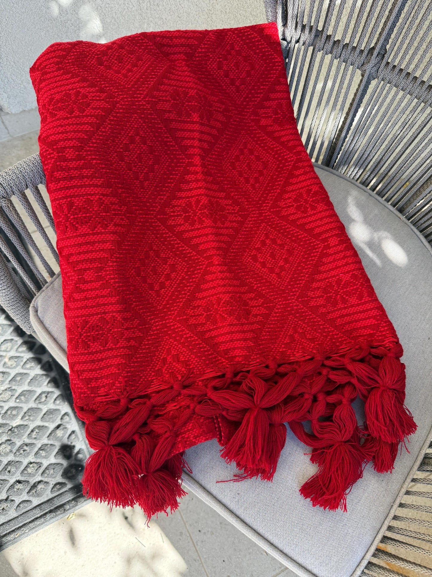 Handwoven Mexican Rebozo – Red Shawl from Puebla | 80x28 in | CasaArtMex