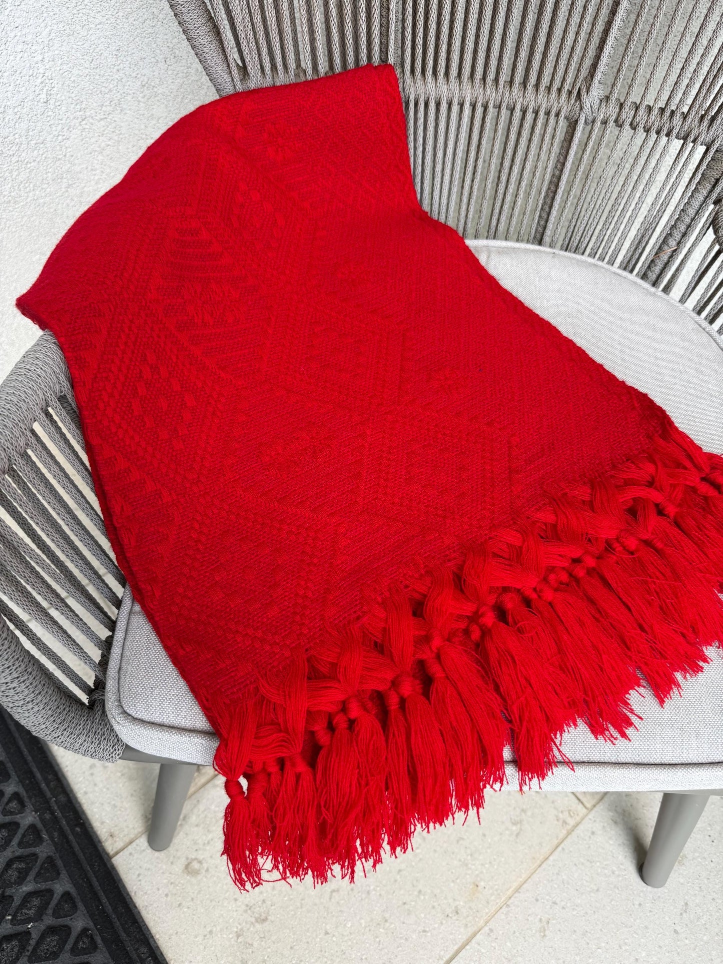 Traditional Handwoven Mexican Red Rebozo Shawl from Puebla | Loom-Woven Shawl | 80x28 in | CasaArtMex