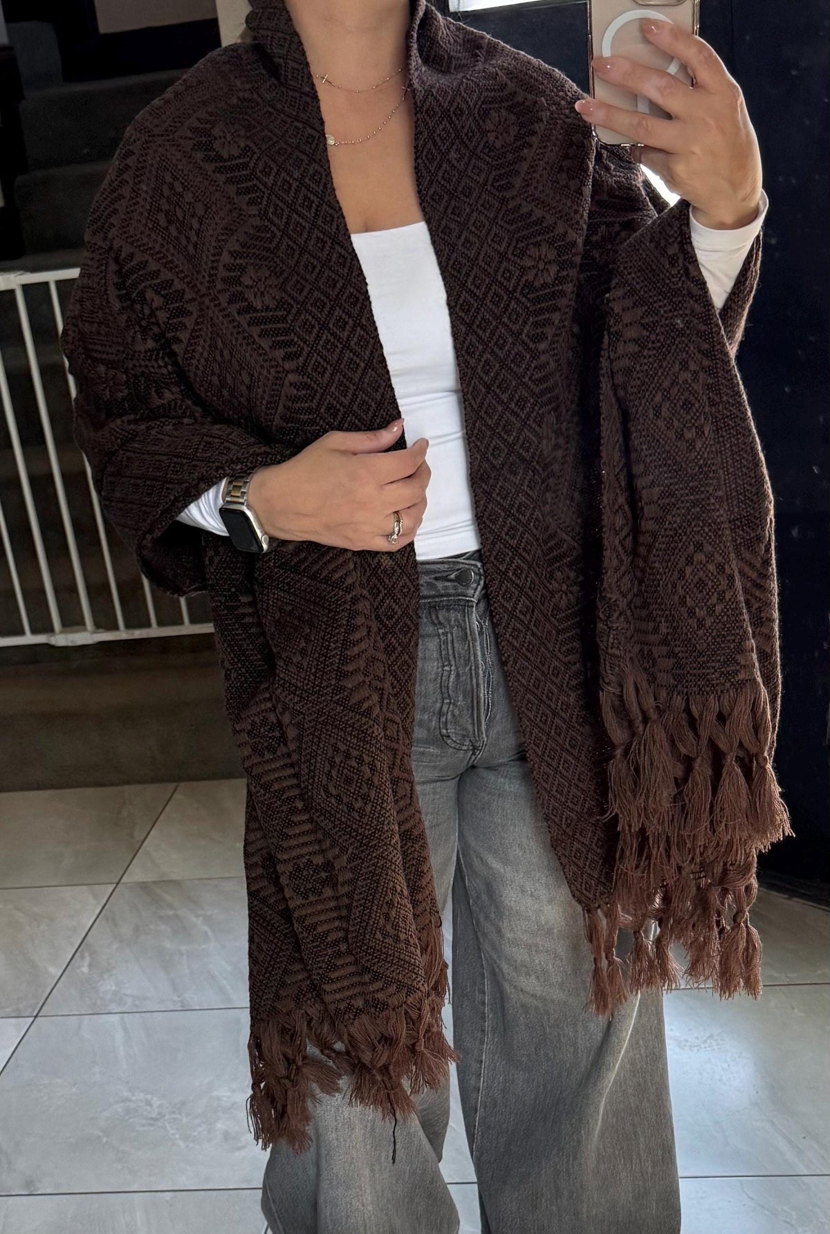 Mexican Rebozo – Brown | Black | Shawl from Puebla | 80×28 in | CasaArtMex