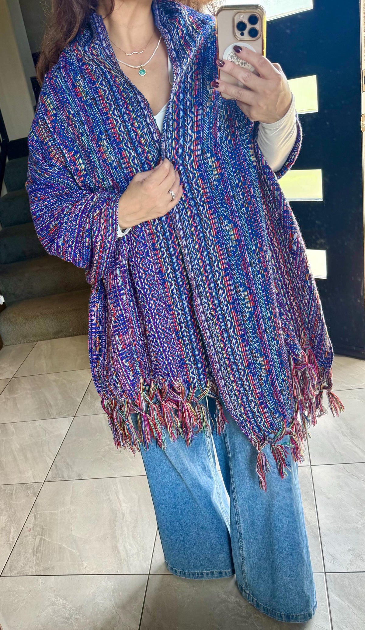 Mexican Rebozo – Blue | Multicolor | Shawl from Puebla | 80×28 in | CasaArtMex