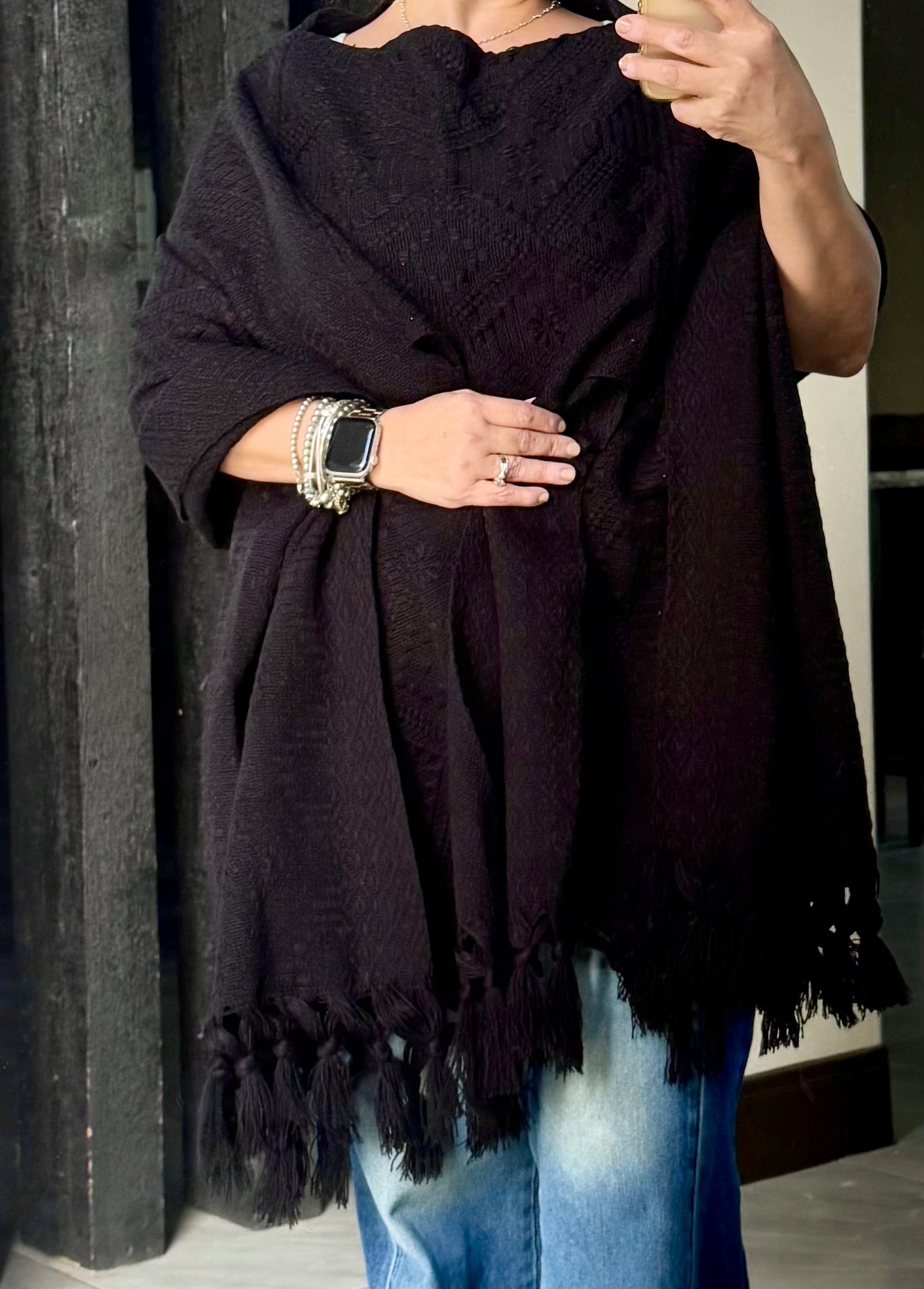 Mexican Woven Rebozo with Chest Panel – Artisan-Made Traditional Shawl – Unique Design (Copy)