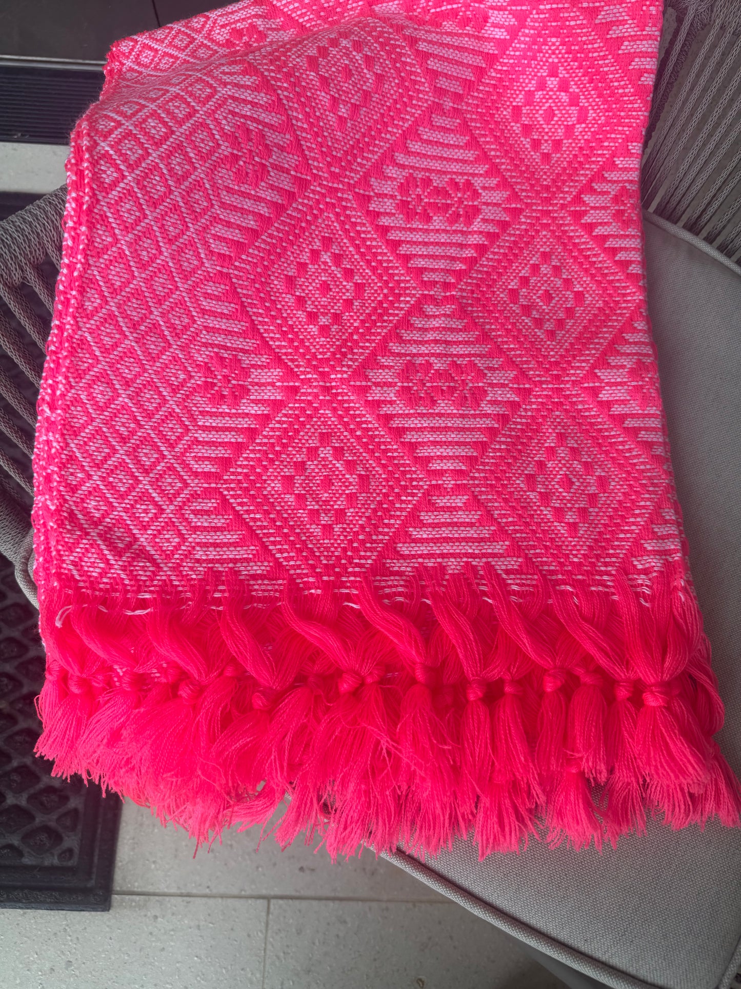 Mexican Rebozo Shawl Hot Pink & White Handwoven Artisan Wrap – Authentic Mexican Scarf from Puebla
