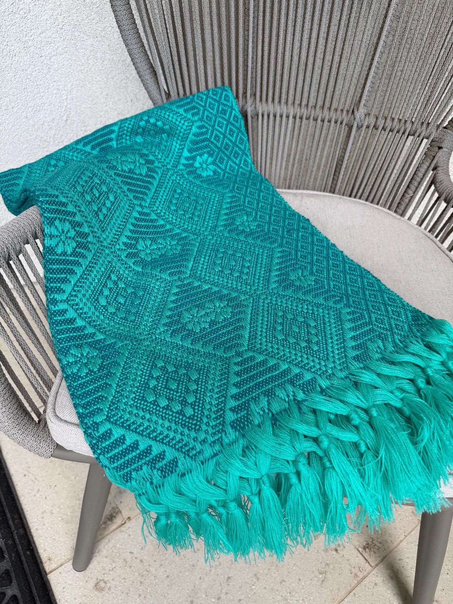 Traditional Handwoven Mexican Rebozo Shawl from Puebla | Green  Shawl | 80x28 in | CasaArtMex