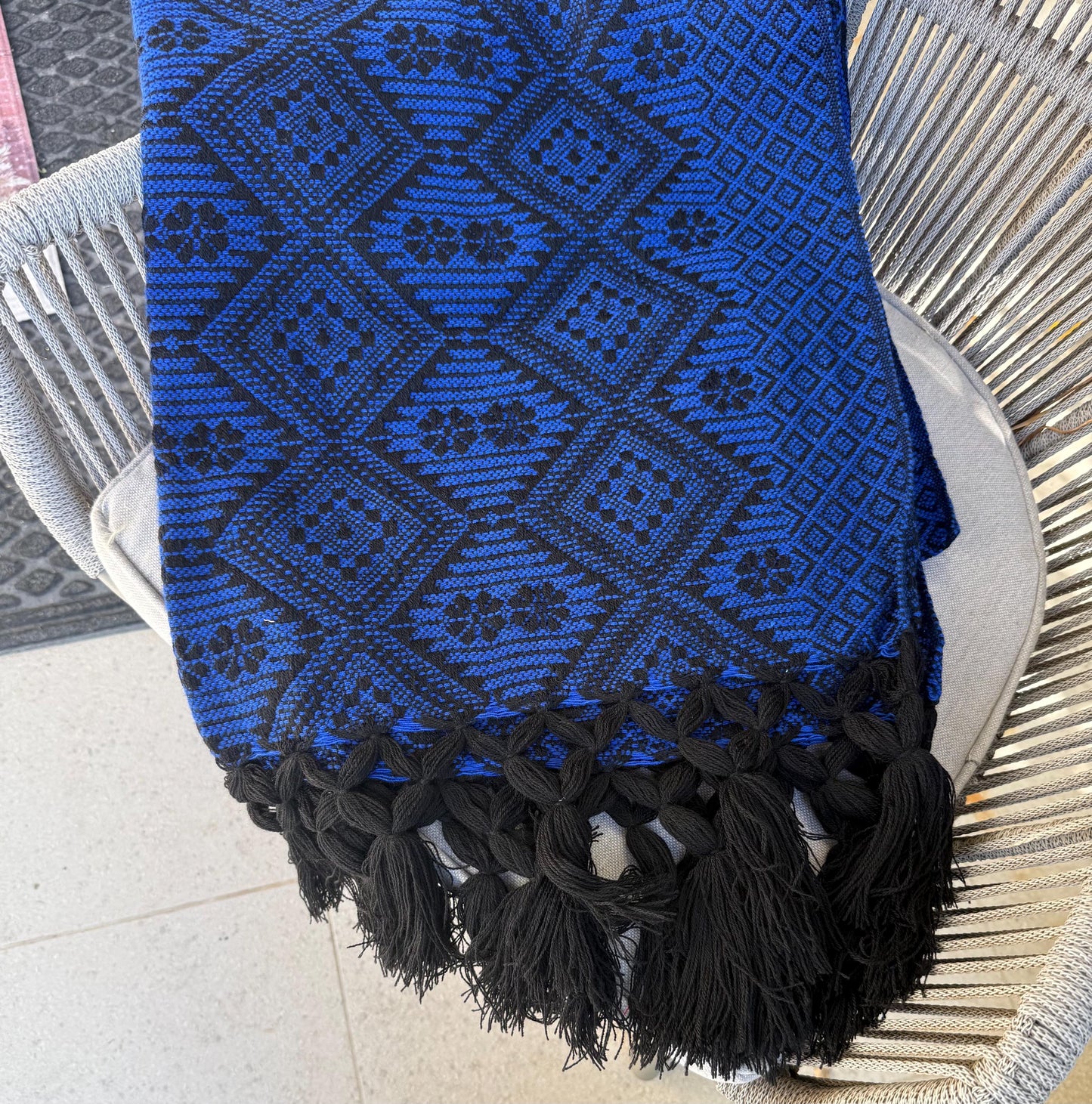 Handwoven Mexican Rebozo Shawl - Black & Blue Artisan Wrap