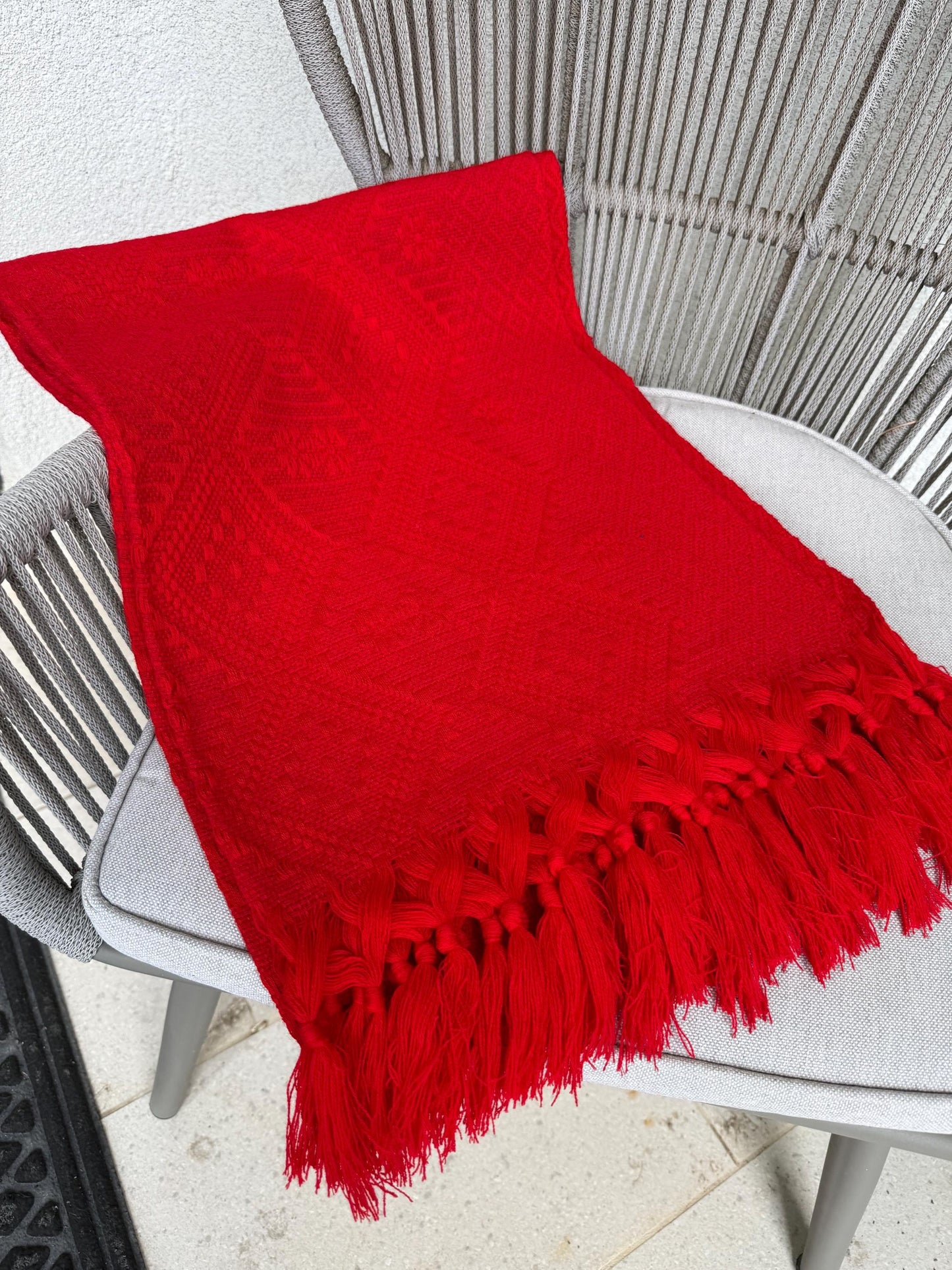 Traditional Handwoven Mexican Red Rebozo Shawl from Puebla | Loom-Woven Shawl | 80x28 in | CasaArtMex