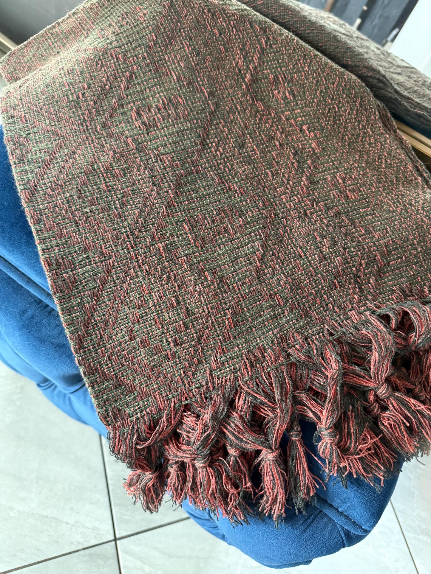 Handwoven Mexican Rebozo Shawl with pechera – Charcoal | Green | Peach | Puebla Artisan Craft