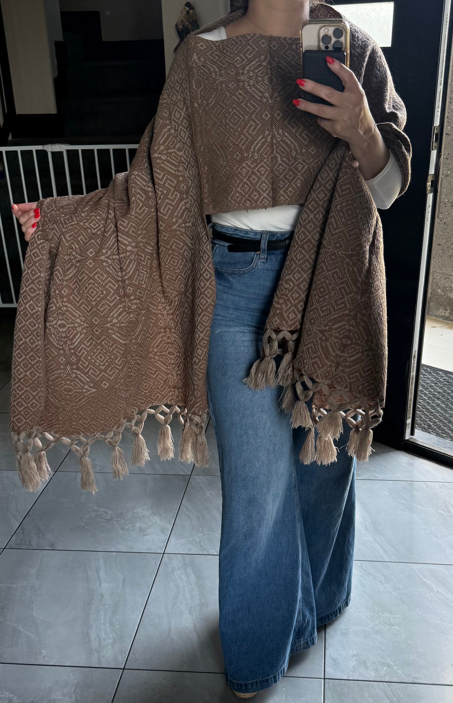 Handwoven Mexican Rebozo – Khaki and Brown Shawl from Puebla | 80x28 in | CasaArtMex