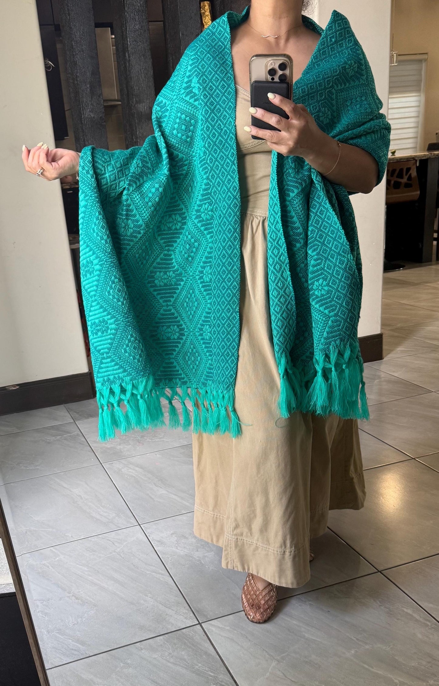 Traditional Handwoven Mexican Rebozo Shawl from Puebla | Green  Shawl | 80x28 in | CasaArtMex