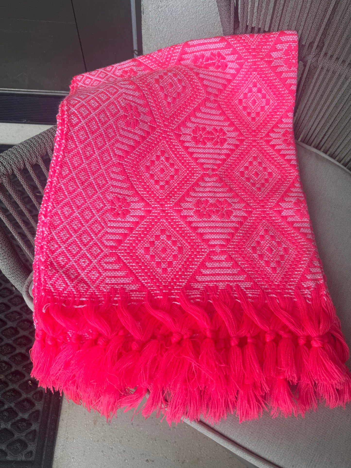 Mexican Rebozo Shawl Hot Pink & White Handwoven Artisan Wrap – Authentic Mexican Scarf from Puebla