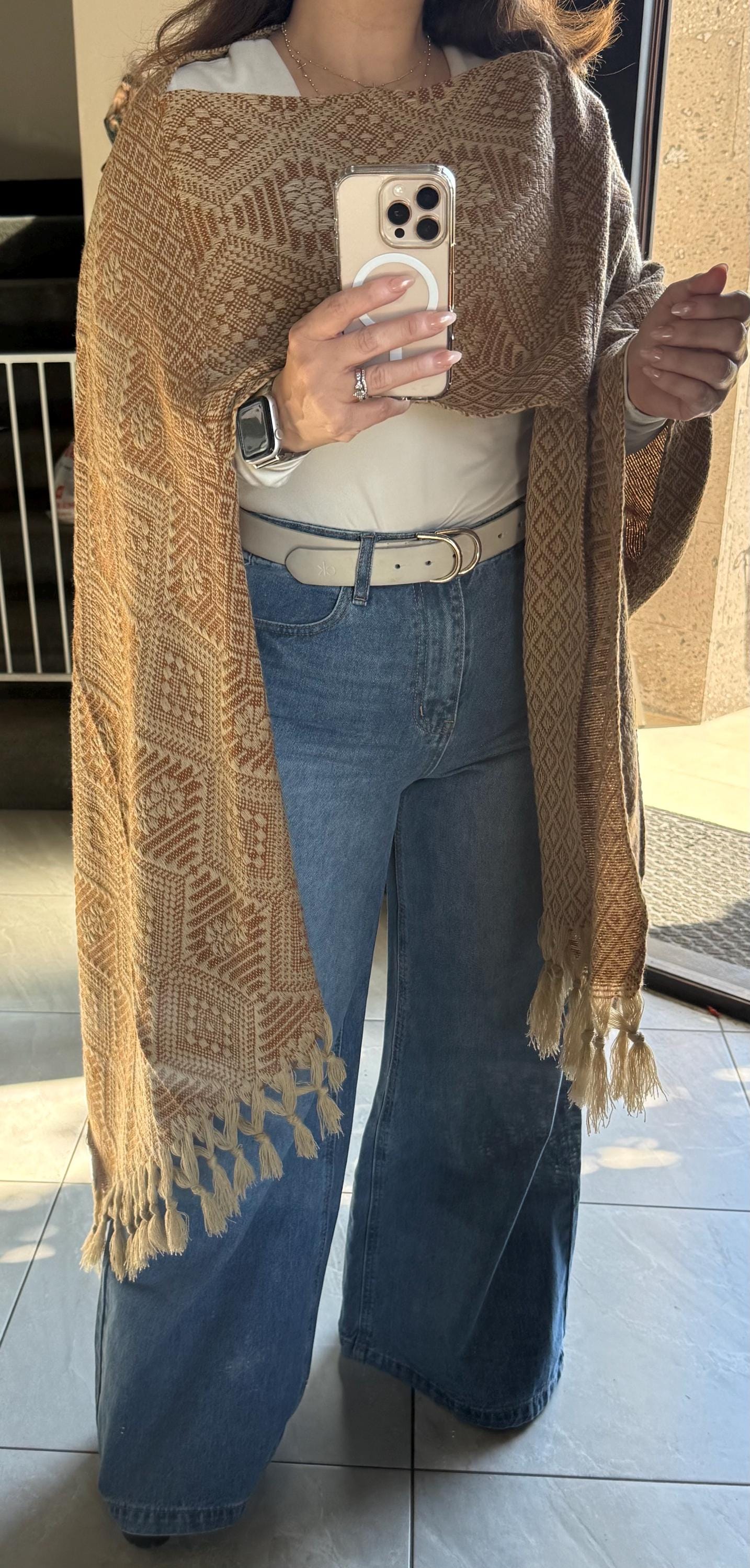 Handwoven Mexican Rebozo Shawl – Ochre Khaki Artisan Wrap