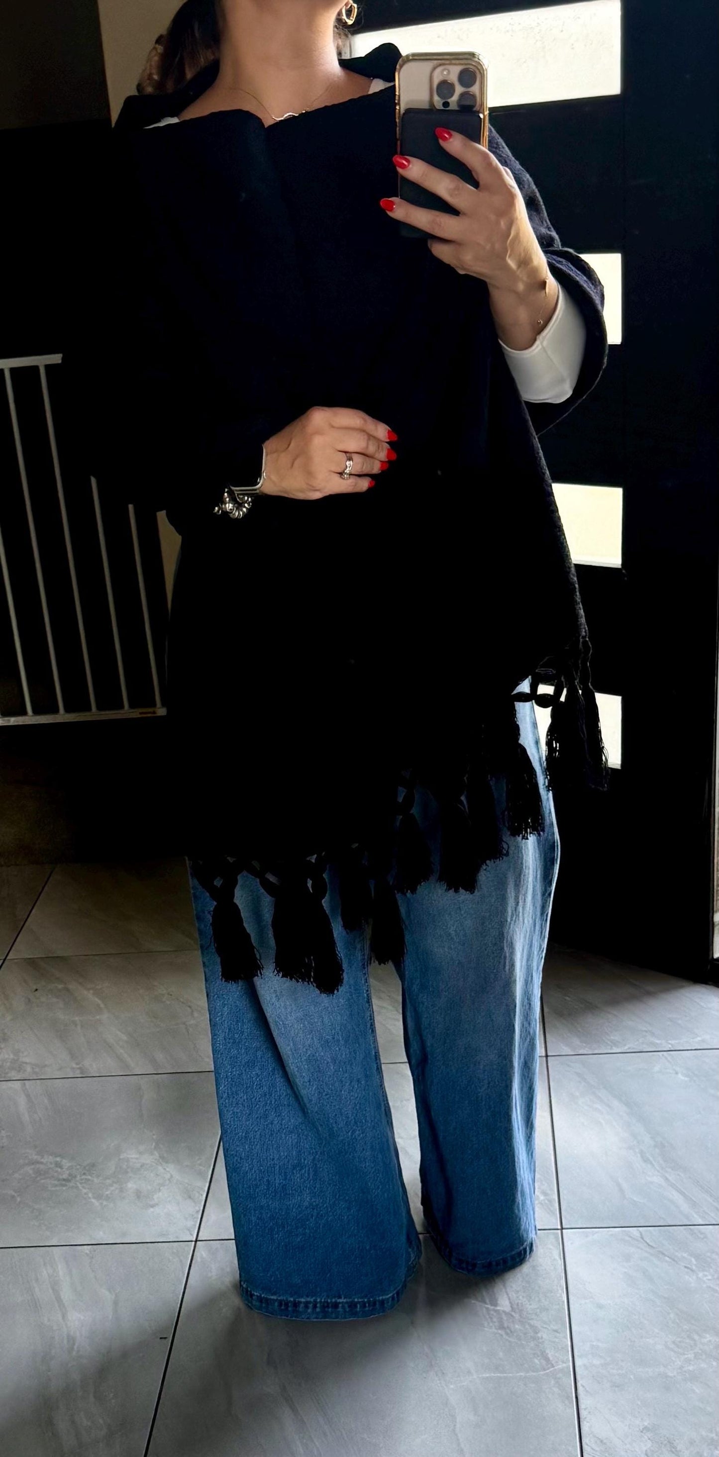 Handwoven Mexican Rebozo – Traditional Black Shawl from Puebla | 80x28 in | CasaArtMex