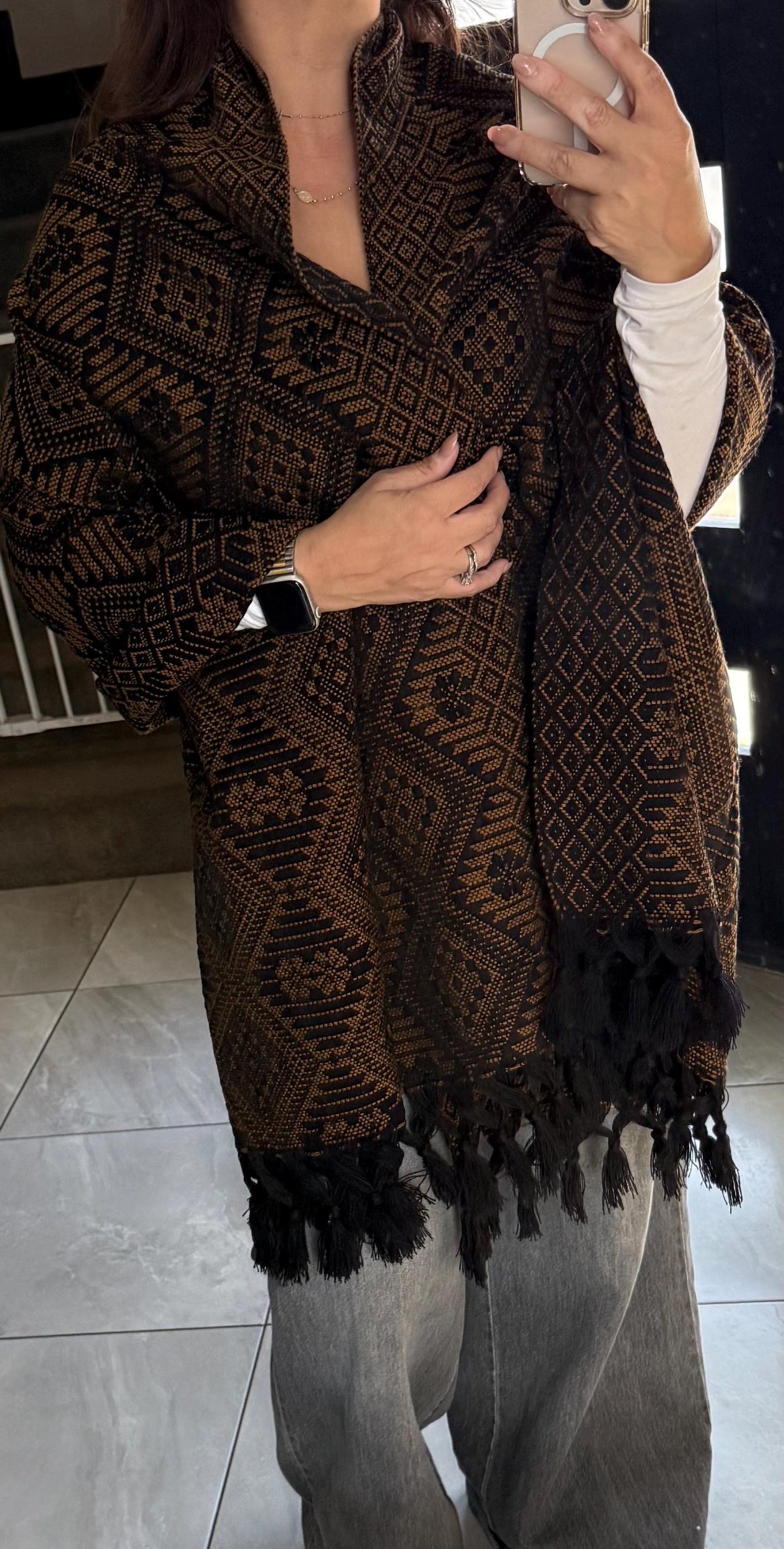 Handwoven Mexican Rebozo Shawl | Black & brown | Traditional Loom-Woven from Puebla – 80x28 in – CasaArtMex