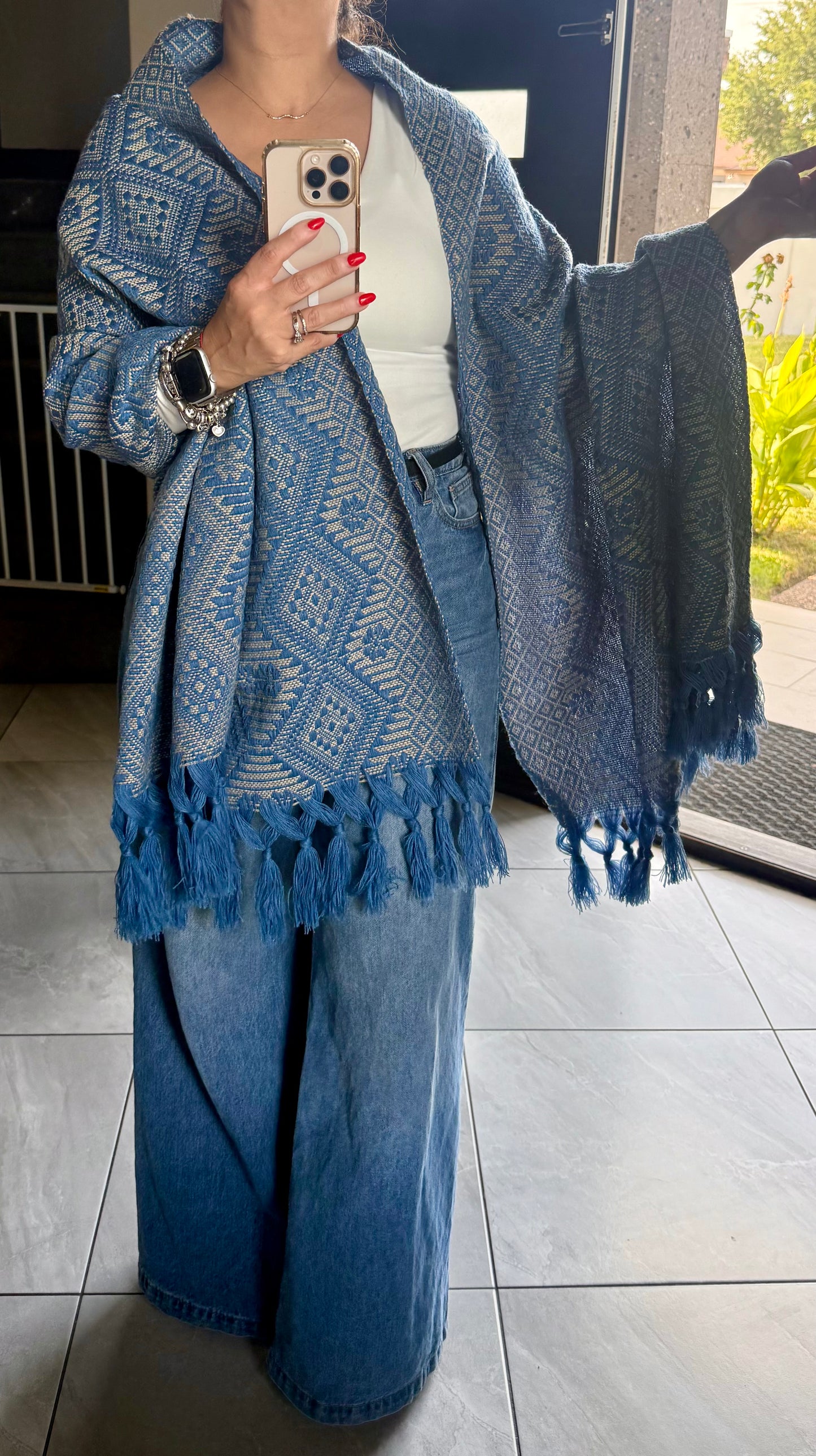 Traditional Handwoven Mexican Rebozo Shawl from Puebla | Blue & Ivory Shawl | 80x28 in | CasaArtMex (Copy)