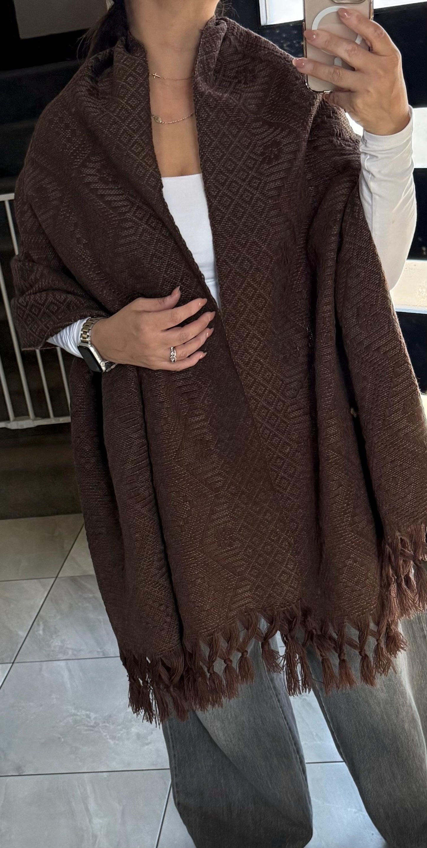 Handwoven Mexican Rebozo Shawl | Brown Traditional Loom-Woven from Puebla – 80x28 in – CasaArtMex