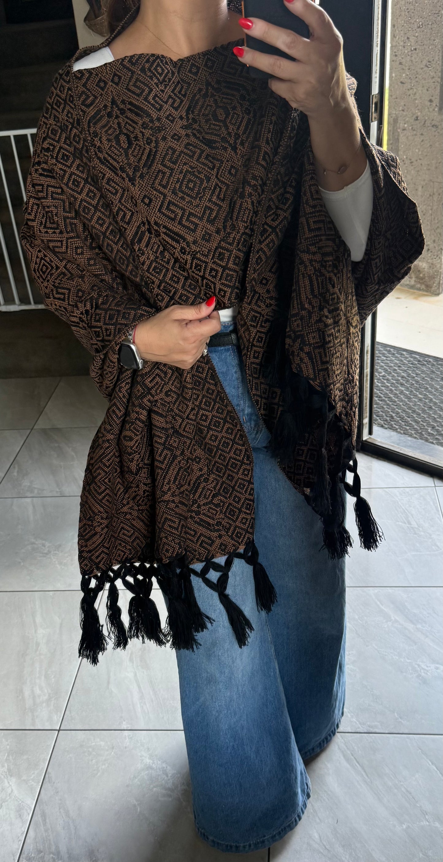 Handwoven Mexican Rebozo – Black and Brown Shawl from Puebla | 80x28 in | CasaArtMex