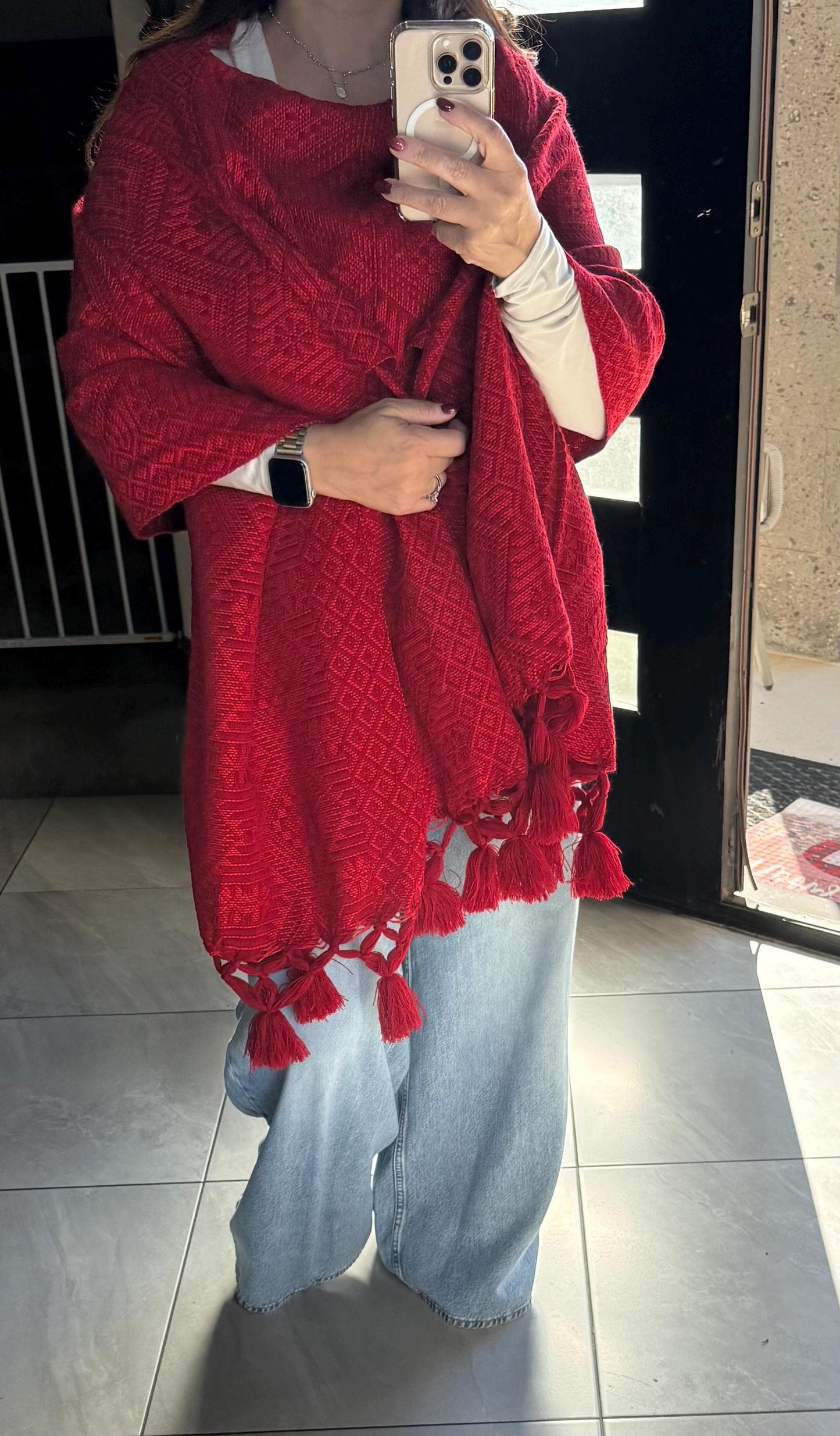 Handwoven Mexican Rebozo – Red Shawl from Puebla | 80x28 in | CasaArtMex