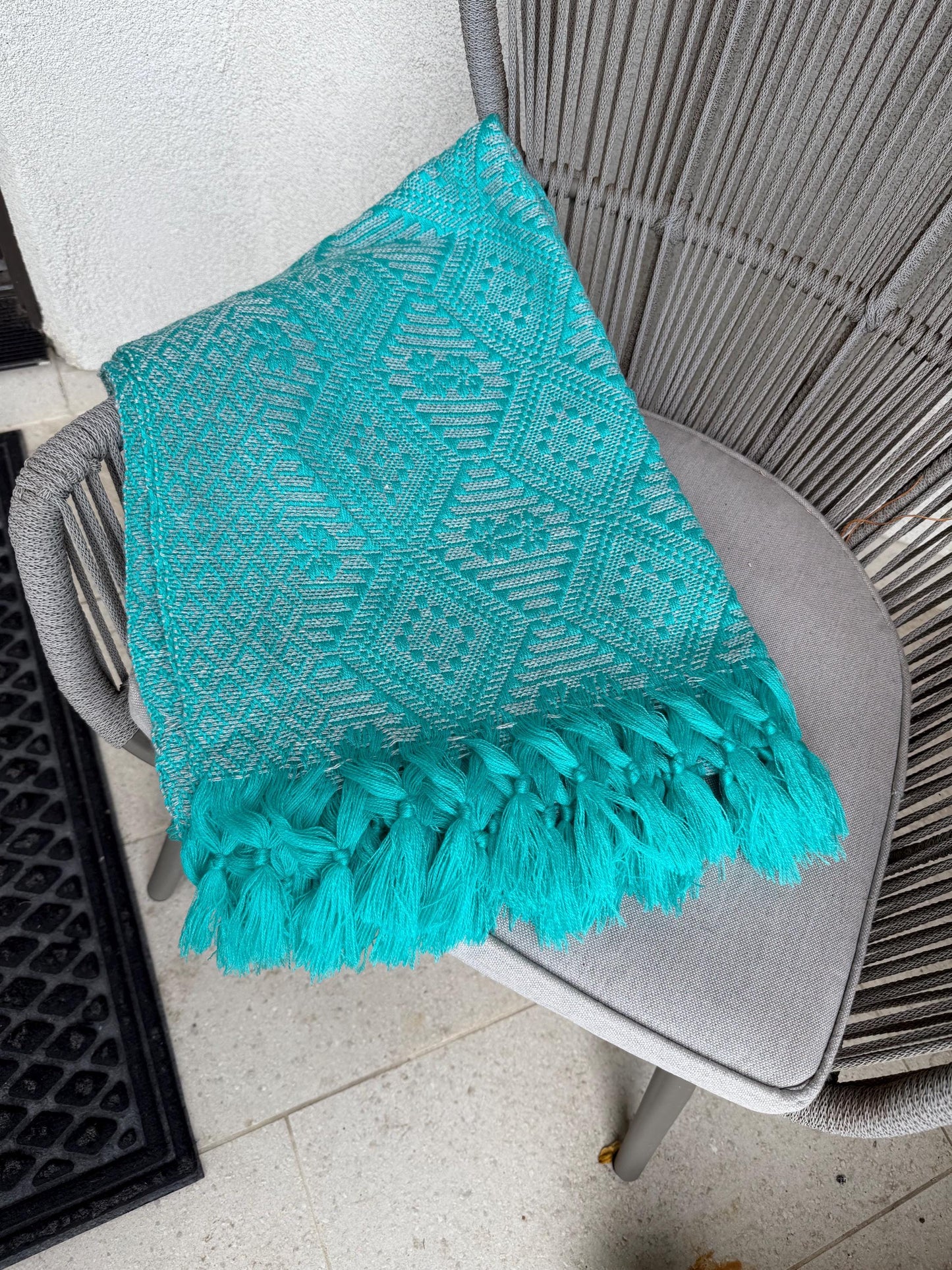 Mexican Rebozo Shawl Turquoise – Handwoven Artisan Wrap – Authentic Mexican Scarf from Puebla