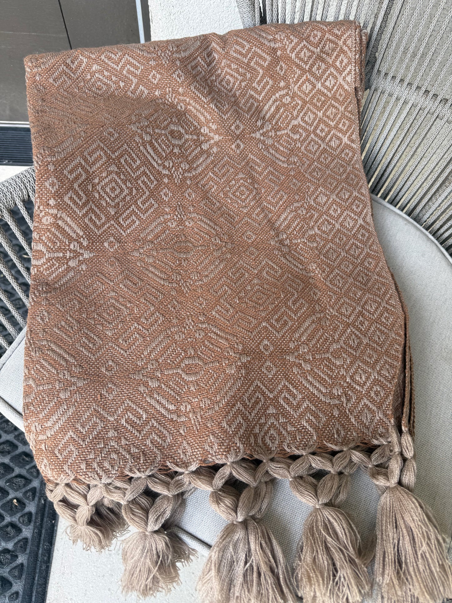 Handwoven Mexican Rebozo – Khaki and Brown Shawl from Puebla | 80x28 in | CasaArtMex