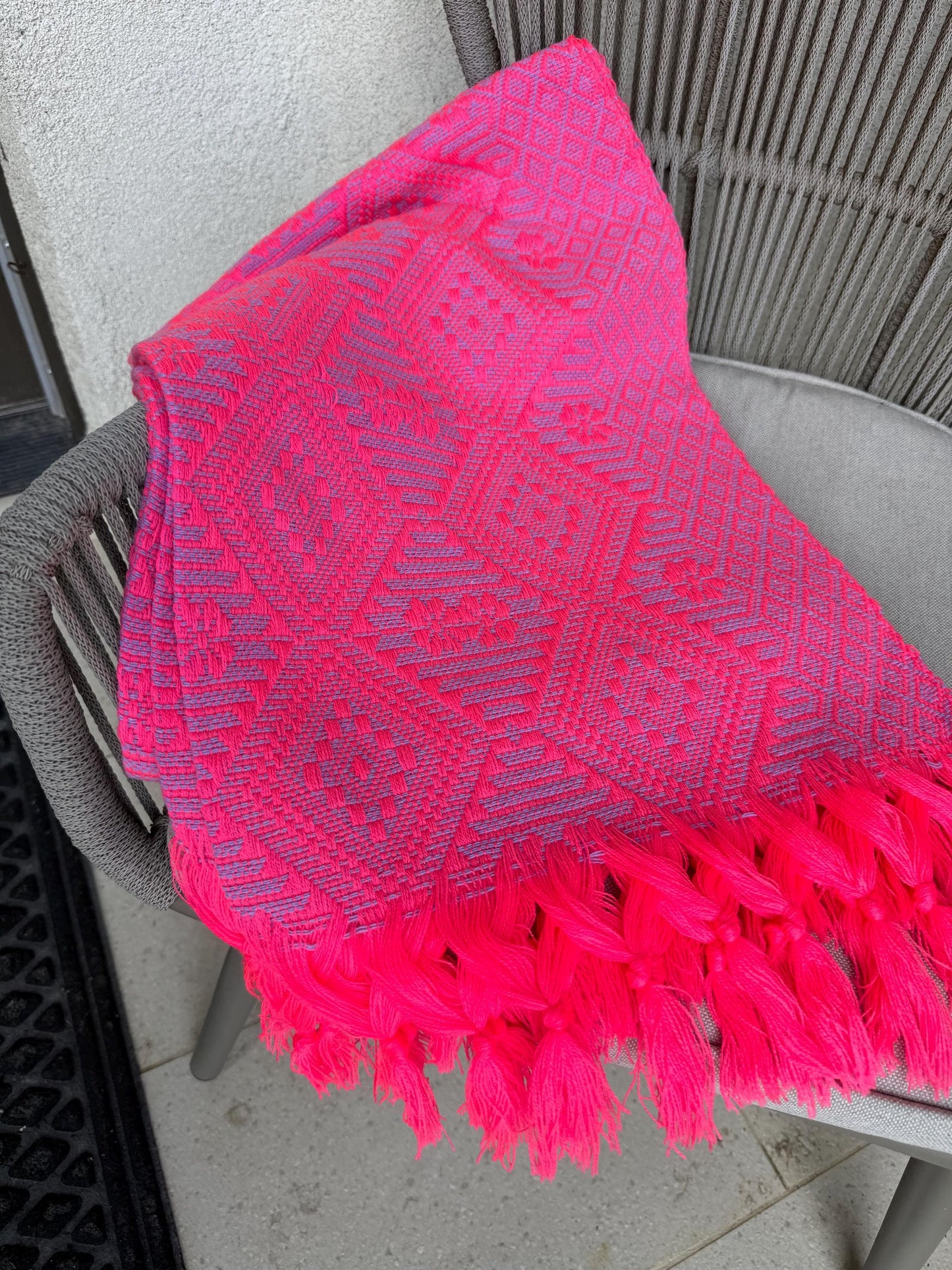 Traditional Mexican Rebozo | Pink | Purple | Shawl from Puebla | Loom-Woven Shawl | 80x28 in | CasaArtMex