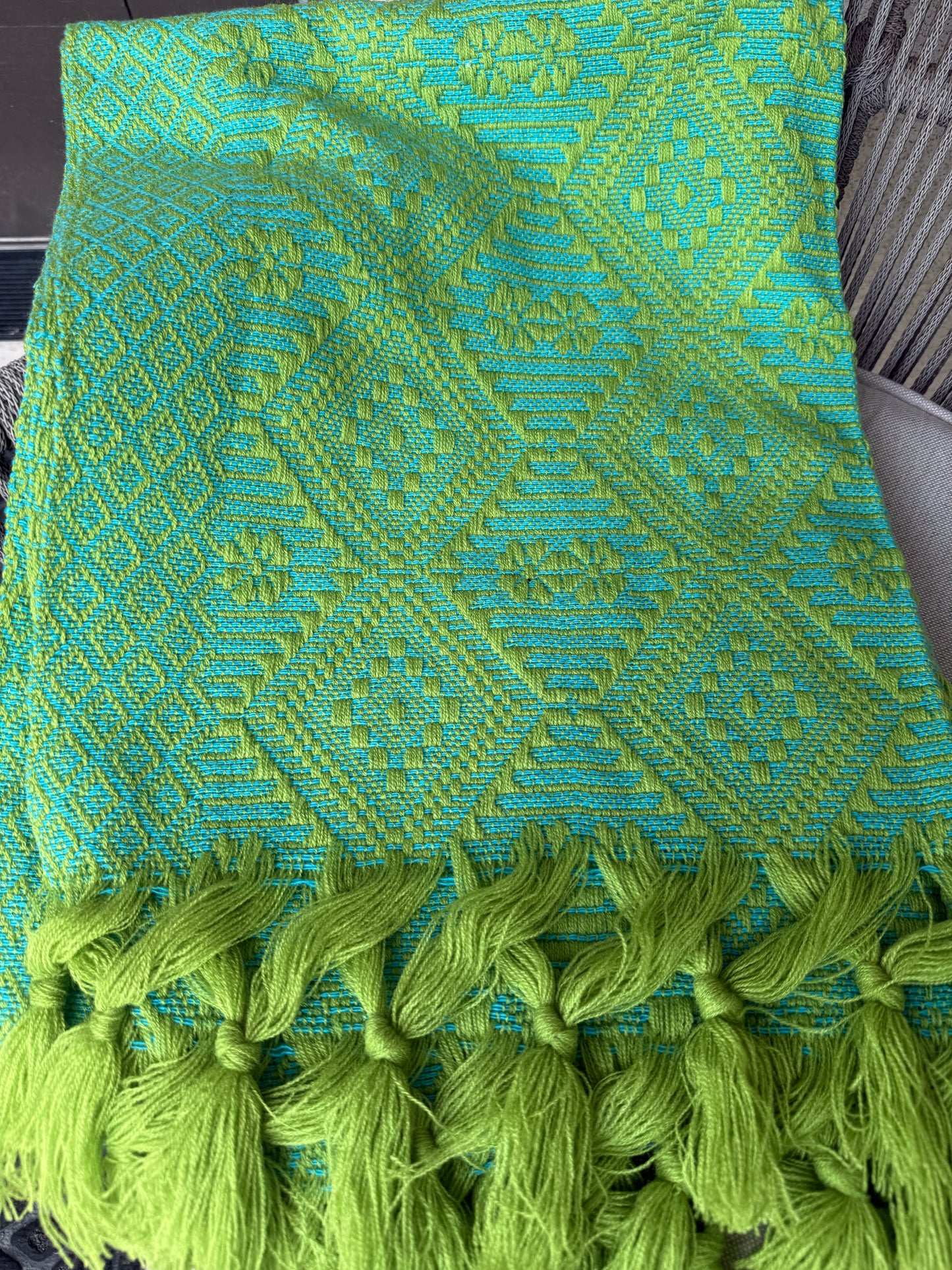 Mexican Rebozo Shawl Green & Turquoise Handwoven Artisan Wrap – Authentic Mexican Scarf from Puebla