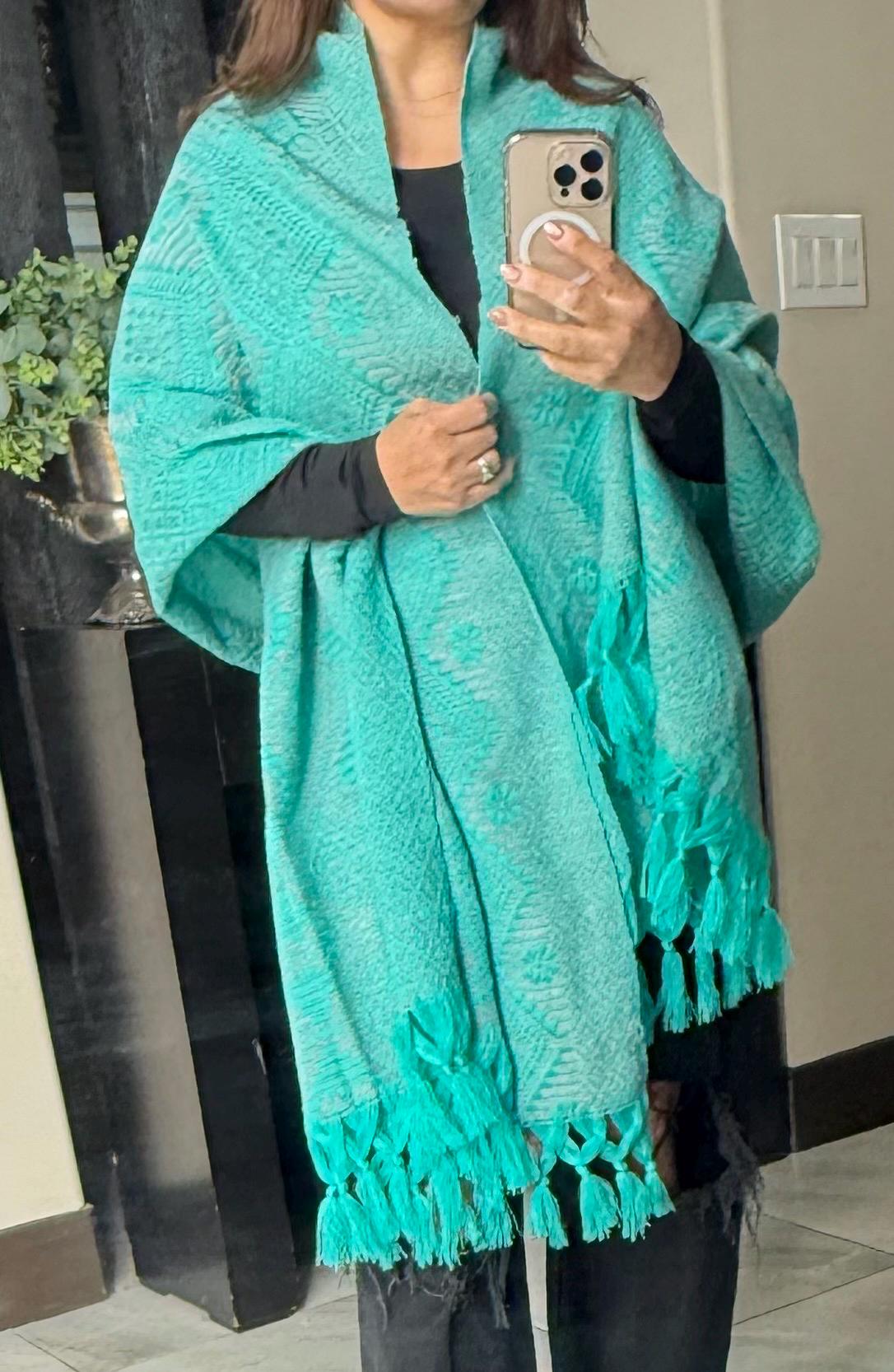 Mexican Rebozo Shawl Turquoise – Handwoven Artisan Wrap – Authentic Mexican Scarf from Puebla