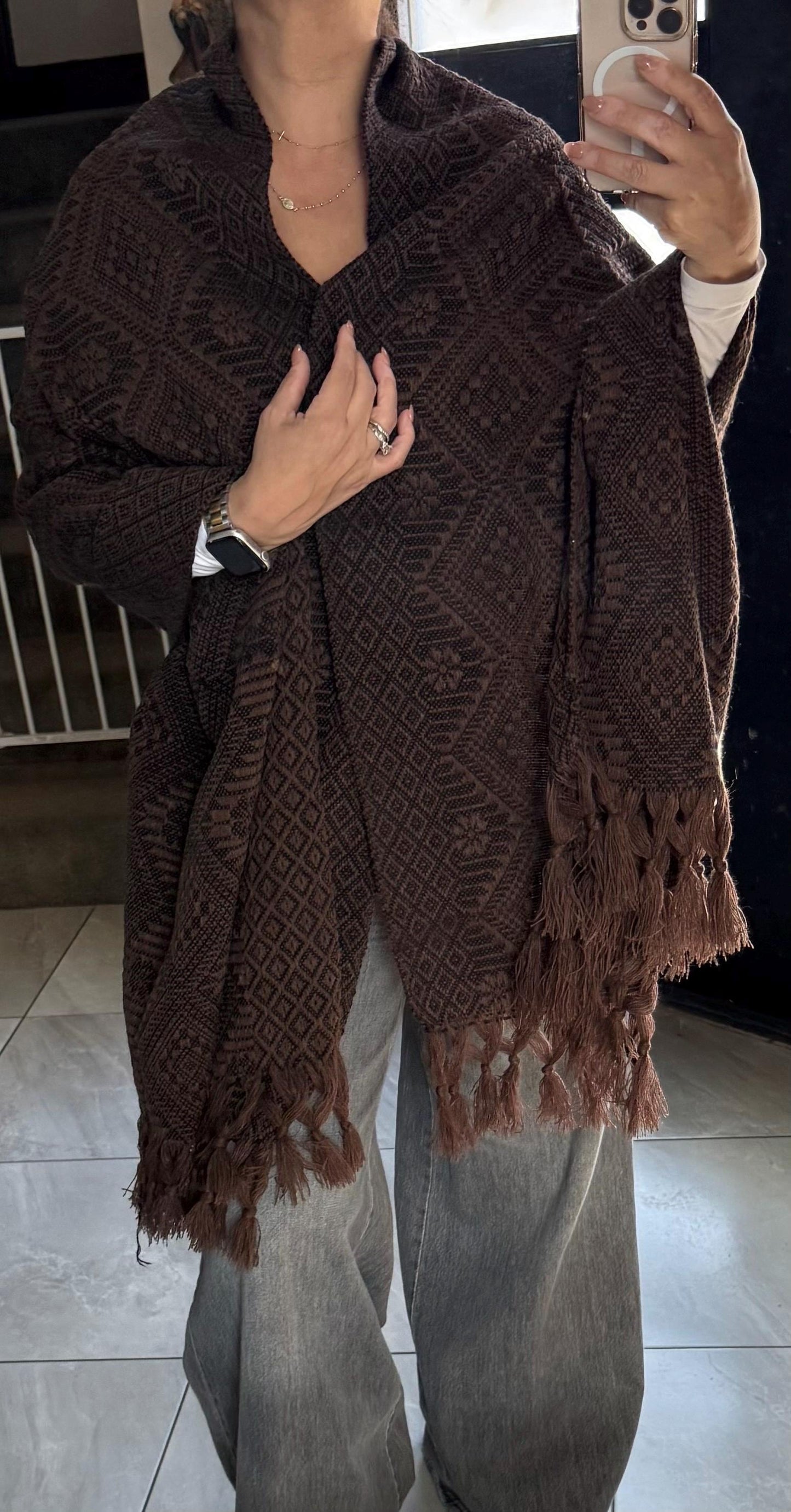 Handwoven Mexican Rebozo Shawl | Brown & Black | Traditional Loom-Woven from Puebla – 80x28 in – CasaArtMex