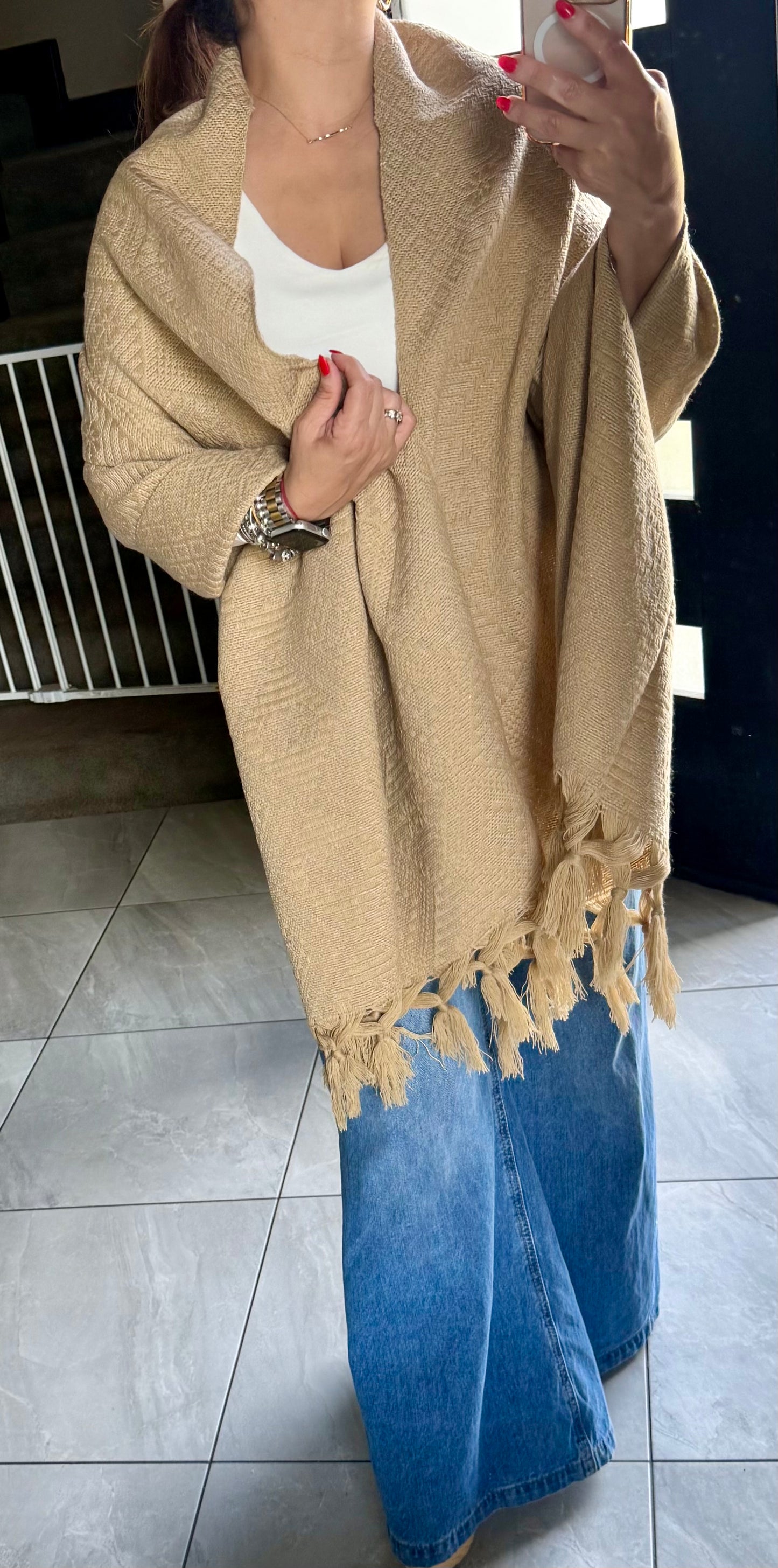 Mexican Rebozo Shawl Khaki Handwoven Artisan Wrap – Authentic Mexican Scarf from Puebla