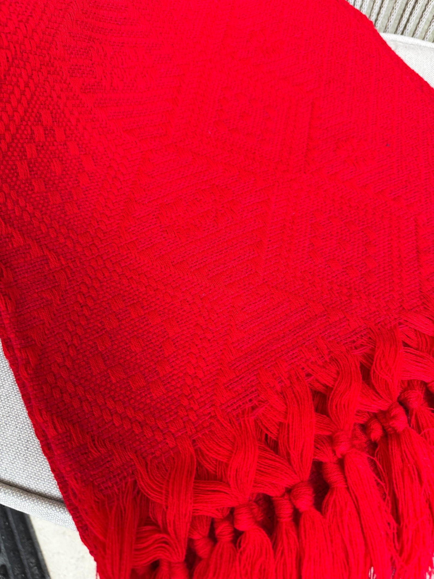 Traditional Handwoven Mexican Red Rebozo Shawl from Puebla | Loom-Woven Shawl | 80x28 in | CasaArtMex