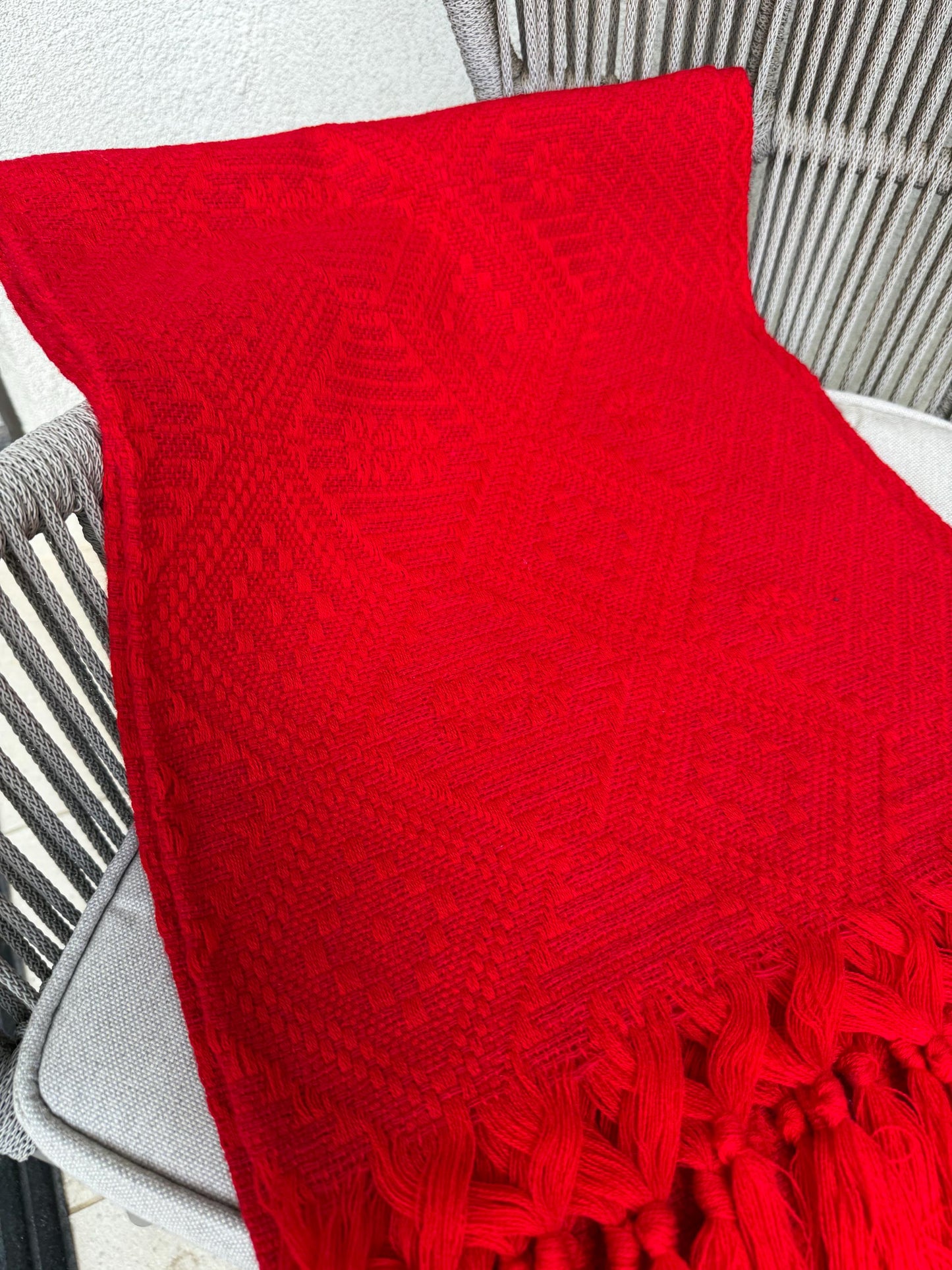 Traditional Handwoven Mexican Red Rebozo Shawl from Puebla | Loom-Woven Shawl | 80x28 in | CasaArtMex