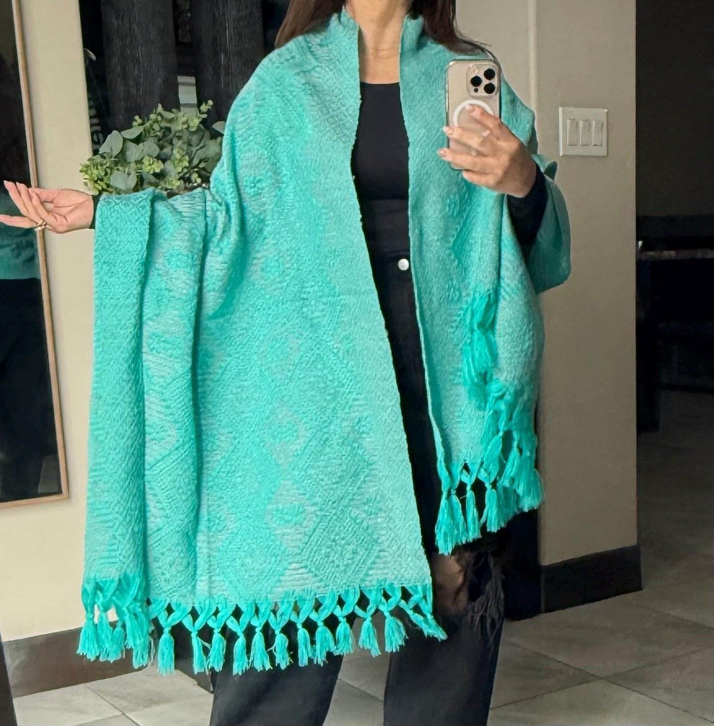 Mexican Rebozo Shawl Turquoise – Handwoven Artisan Wrap – Authentic Mexican Scarf from Puebla