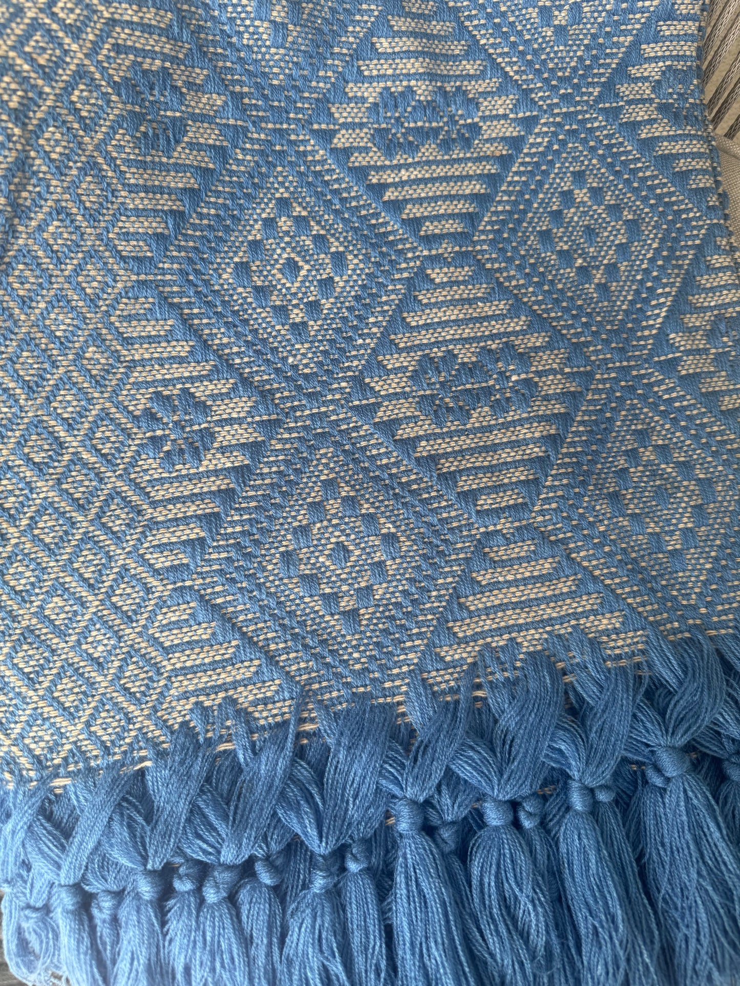 Traditional Handwoven Mexican Rebozo Shawl from Puebla | Blue & Ivory Shawl | 80x28 in | CasaArtMex (Copy)