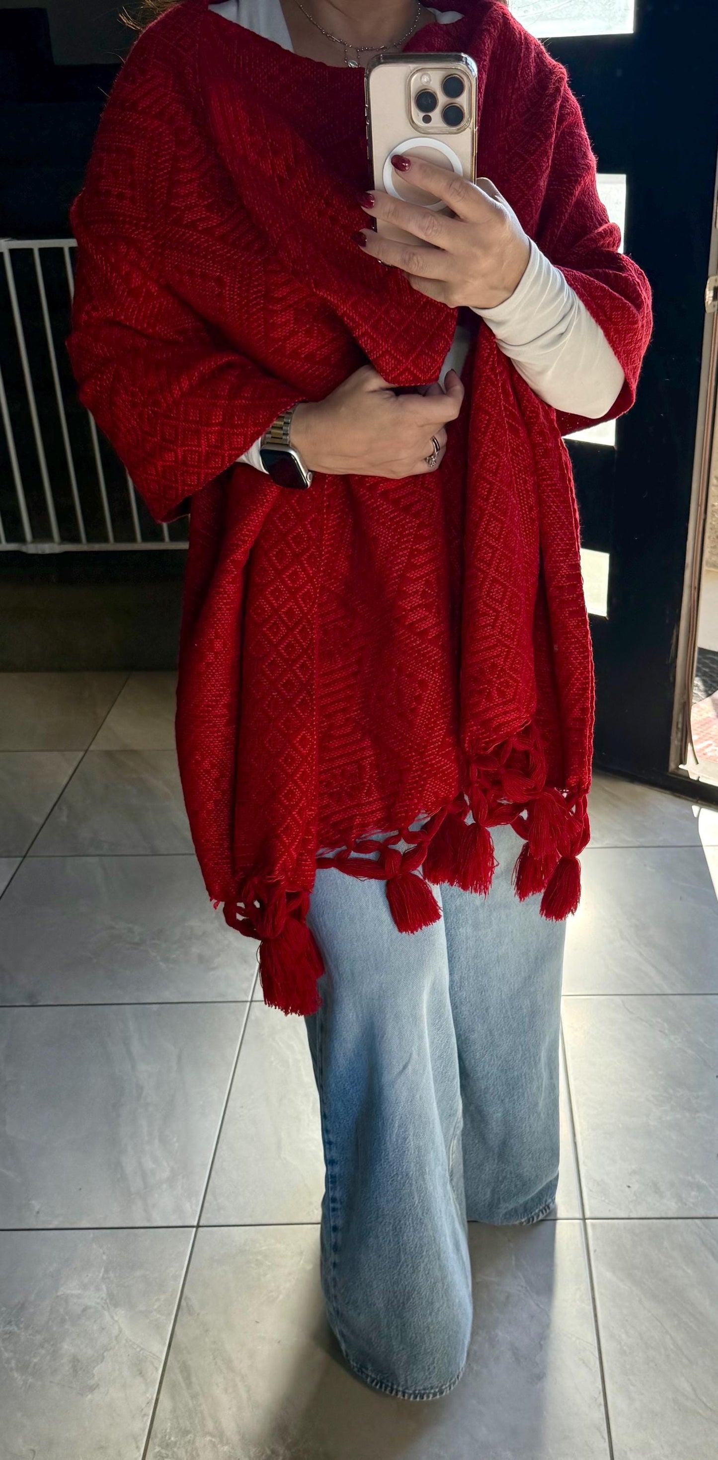 Handwoven Mexican Rebozo – Red Shawl from Puebla | 80x28 in | CasaArtMex
