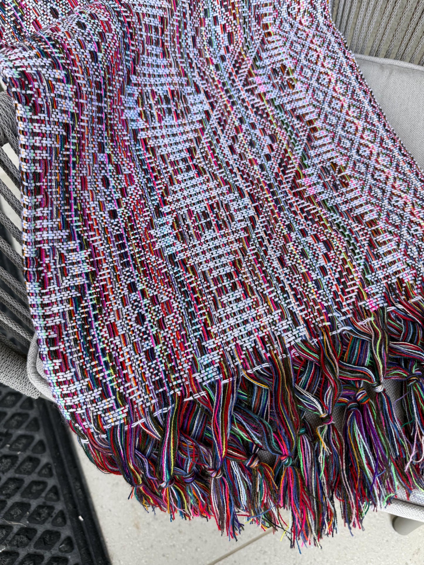 Traditional Mexican Rebozo white | multicolor | rainbow | Shawl from Puebla | Loom-Woven Shawl | 80x28 in | CasaArtMex