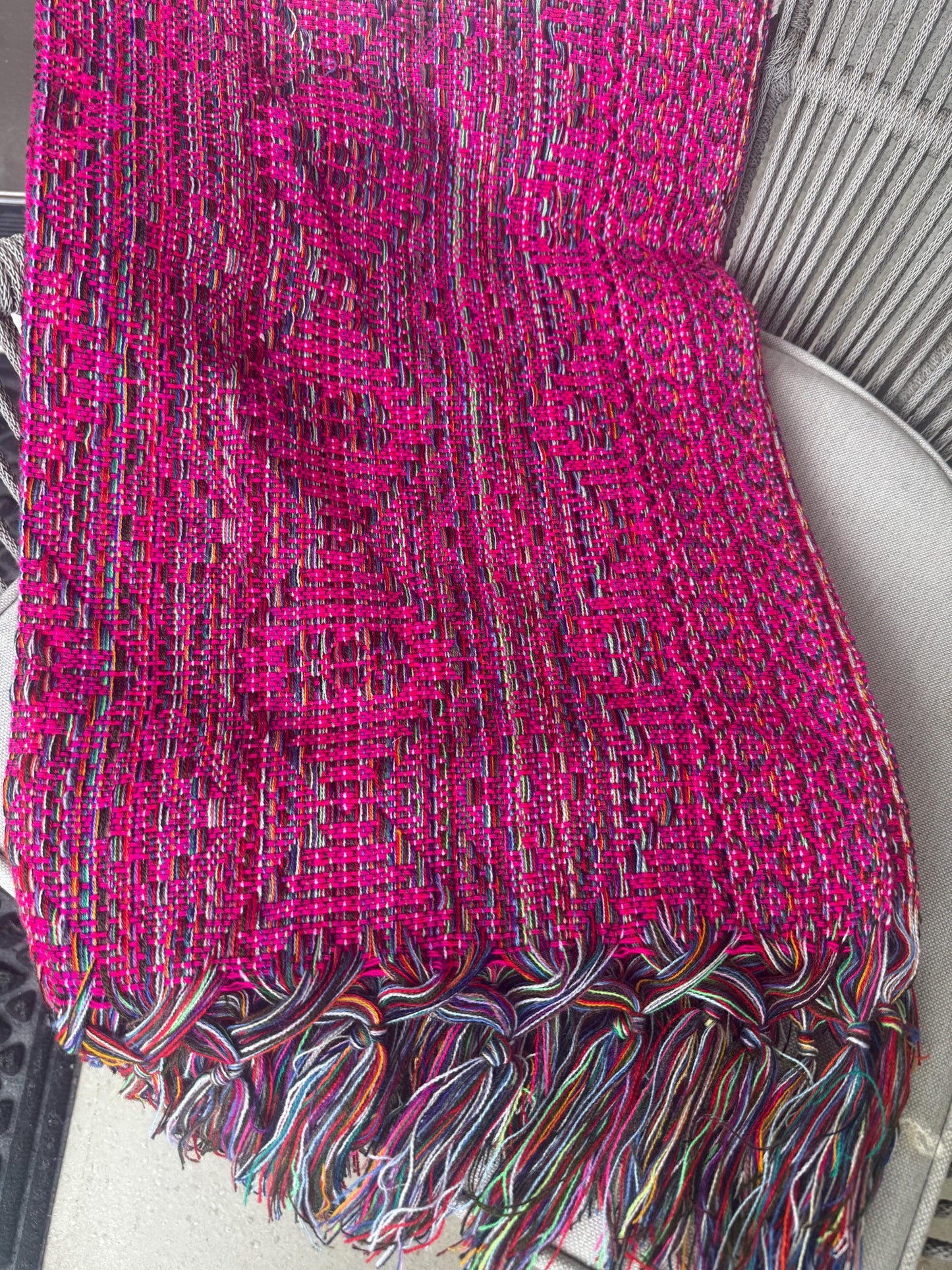 Mexican Rebozo  with front panel – Rosa Mexicano | Multicolor Shawl from Puebla | 80x28 in | CasaArtMex