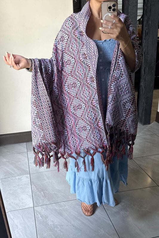 Traditional Mexican Rebozo white | multicolor | rainbow | Shawl from Puebla | Loom-Woven Shawl | 80x28 in | CasaArtMex