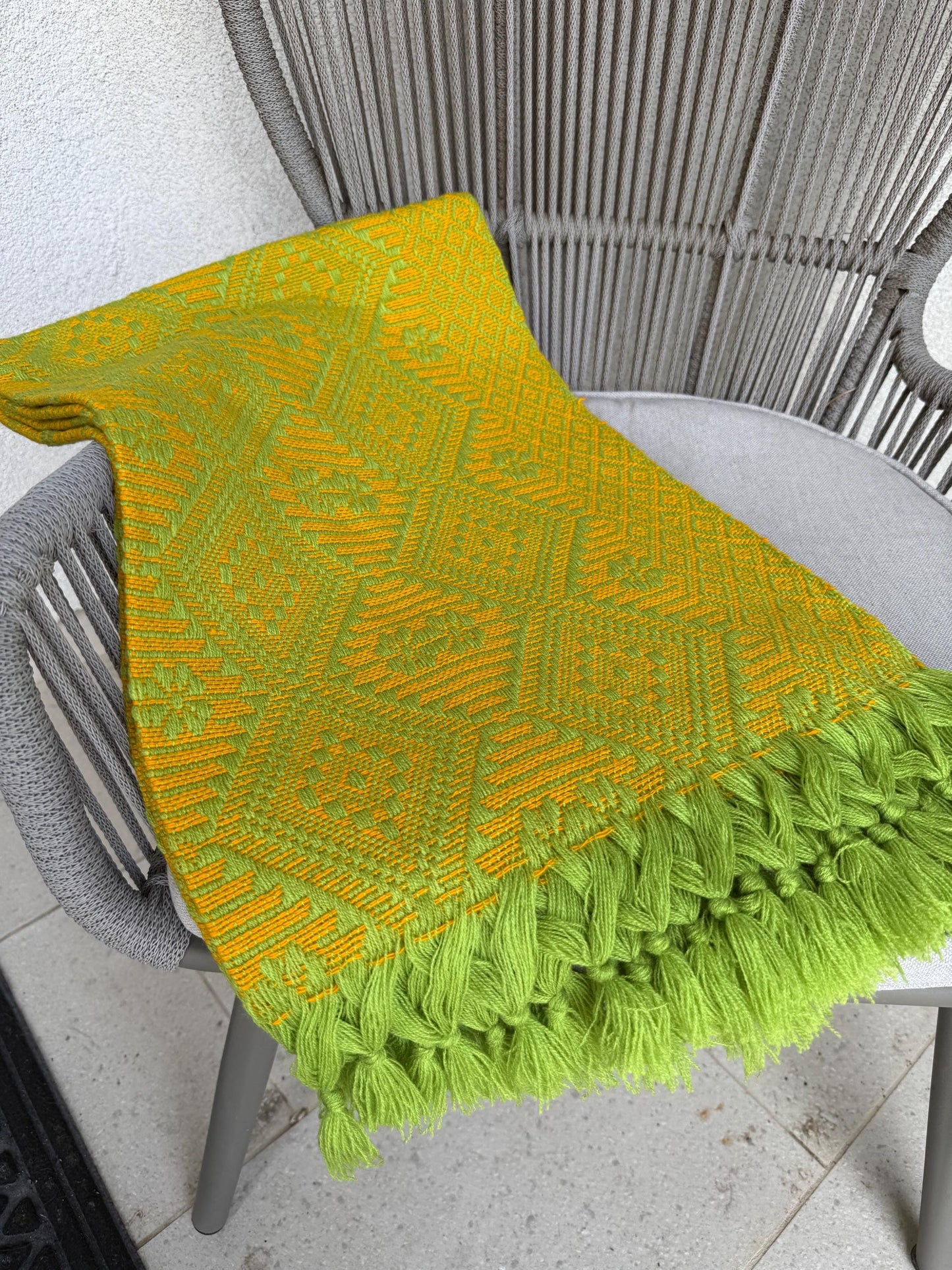 Handwoven Mexican Rebozo Shawl | Green | Cempasúchil Yellow,