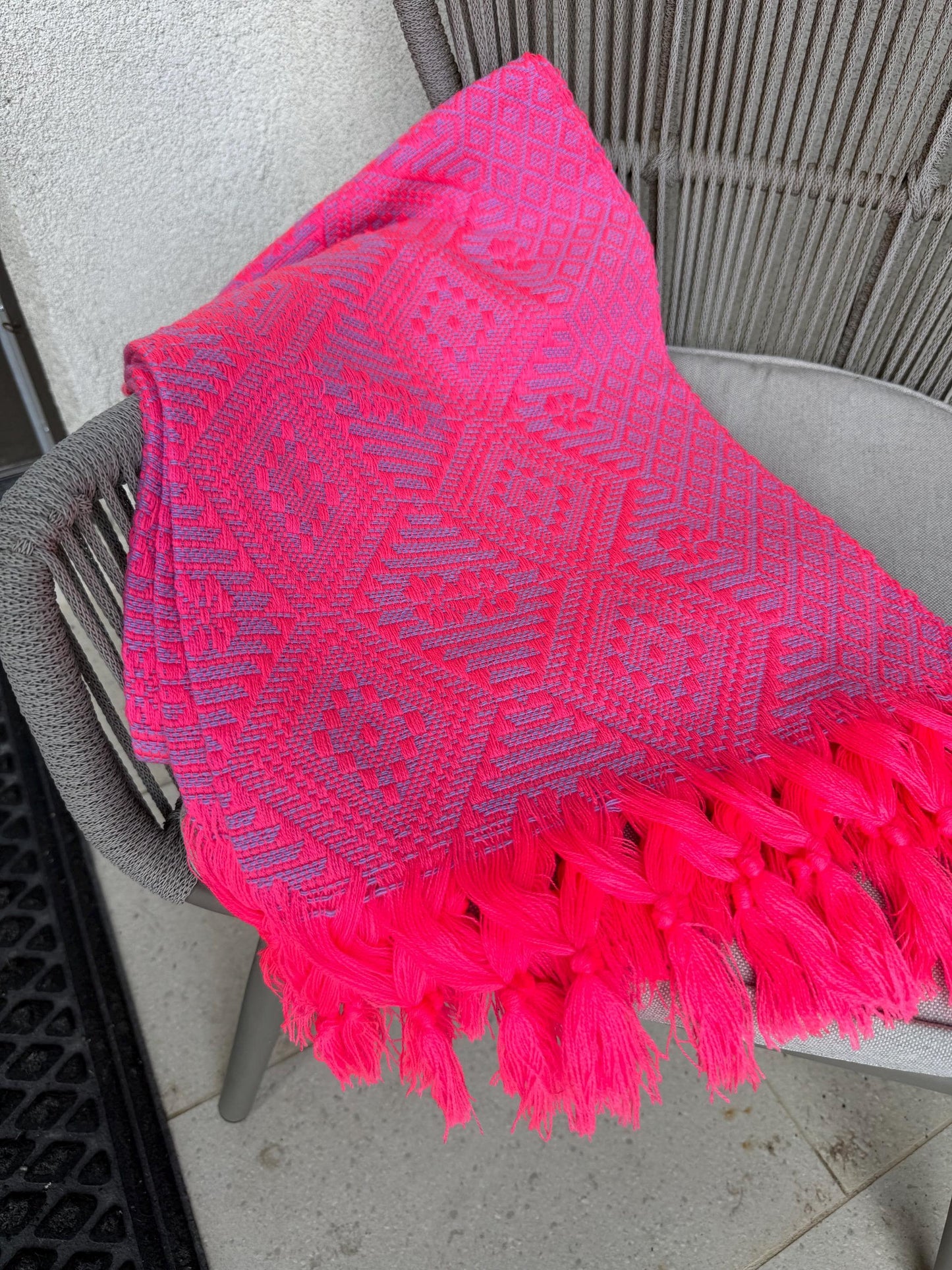 Traditional Mexican Rebozo | Pink | Purple | Shawl from Puebla | Loom-Woven Shawl | 80x28 in | CasaArtMex