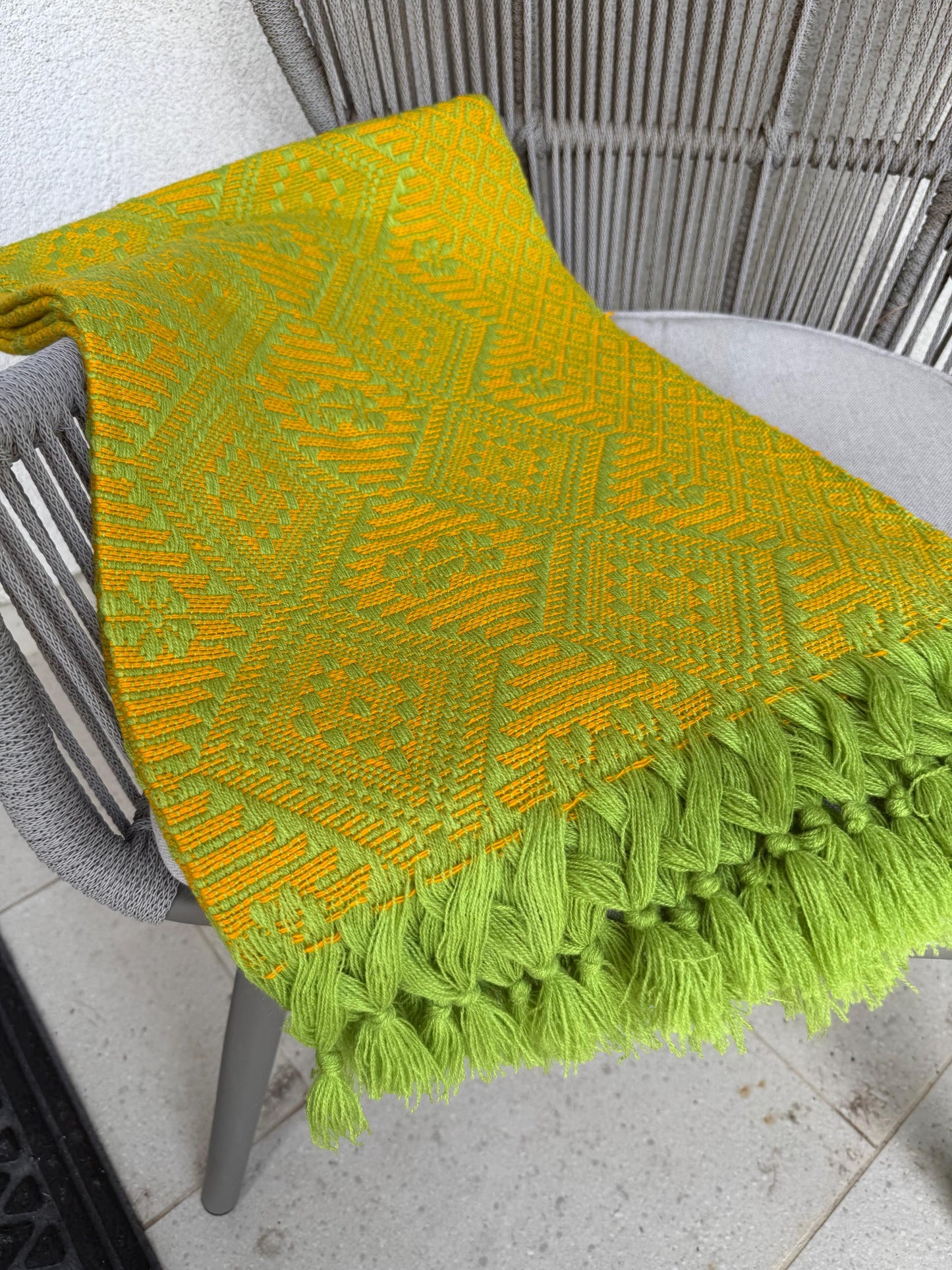 Handwoven Mexican Rebozo Shawl | Green | Cempasúchil Yellow,