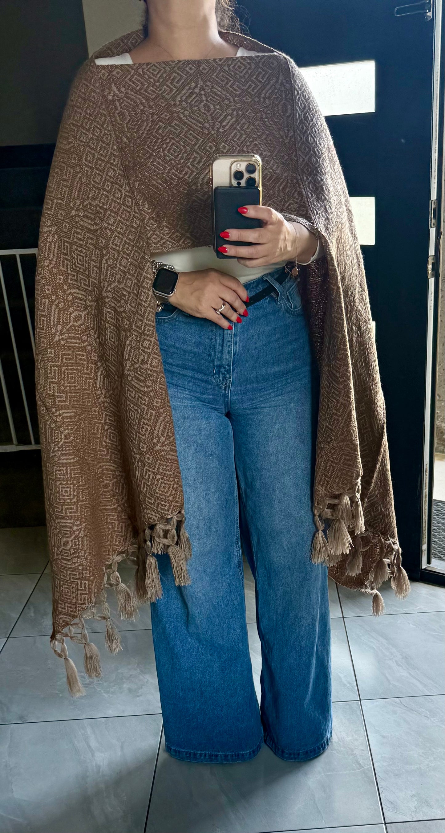 Handwoven Mexican Rebozo – Khaki and Brown Shawl from Puebla | 80x28 in | CasaArtMex