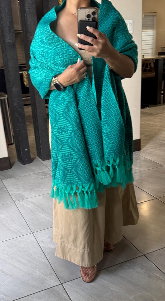 Traditional Handwoven Mexican Rebozo Shawl from Puebla | Green  Shawl | 80x28 in | CasaArtMex