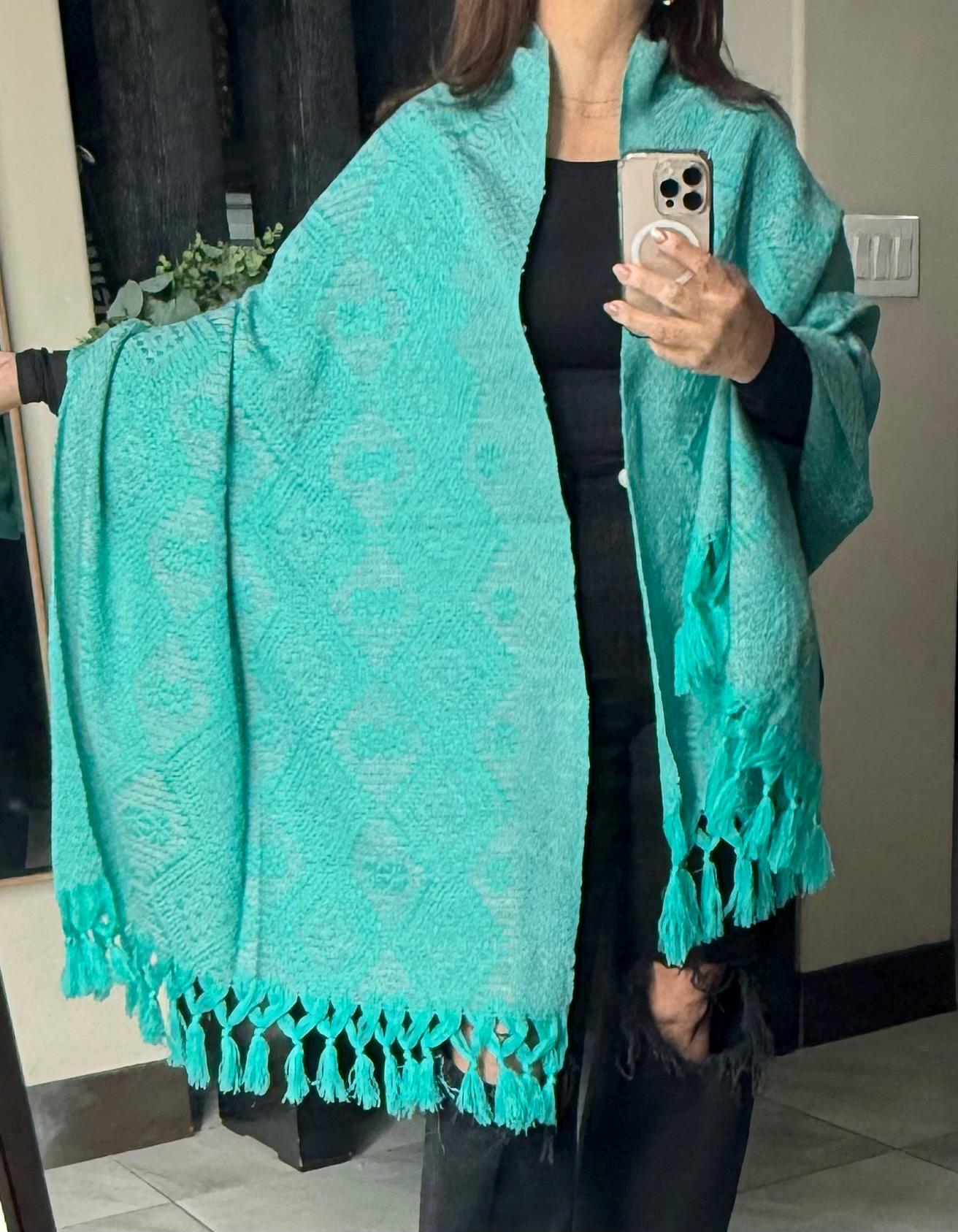 Mexican Rebozo Shawl Turquoise – Handwoven Artisan Wrap – Authentic Mexican Scarf from Puebla