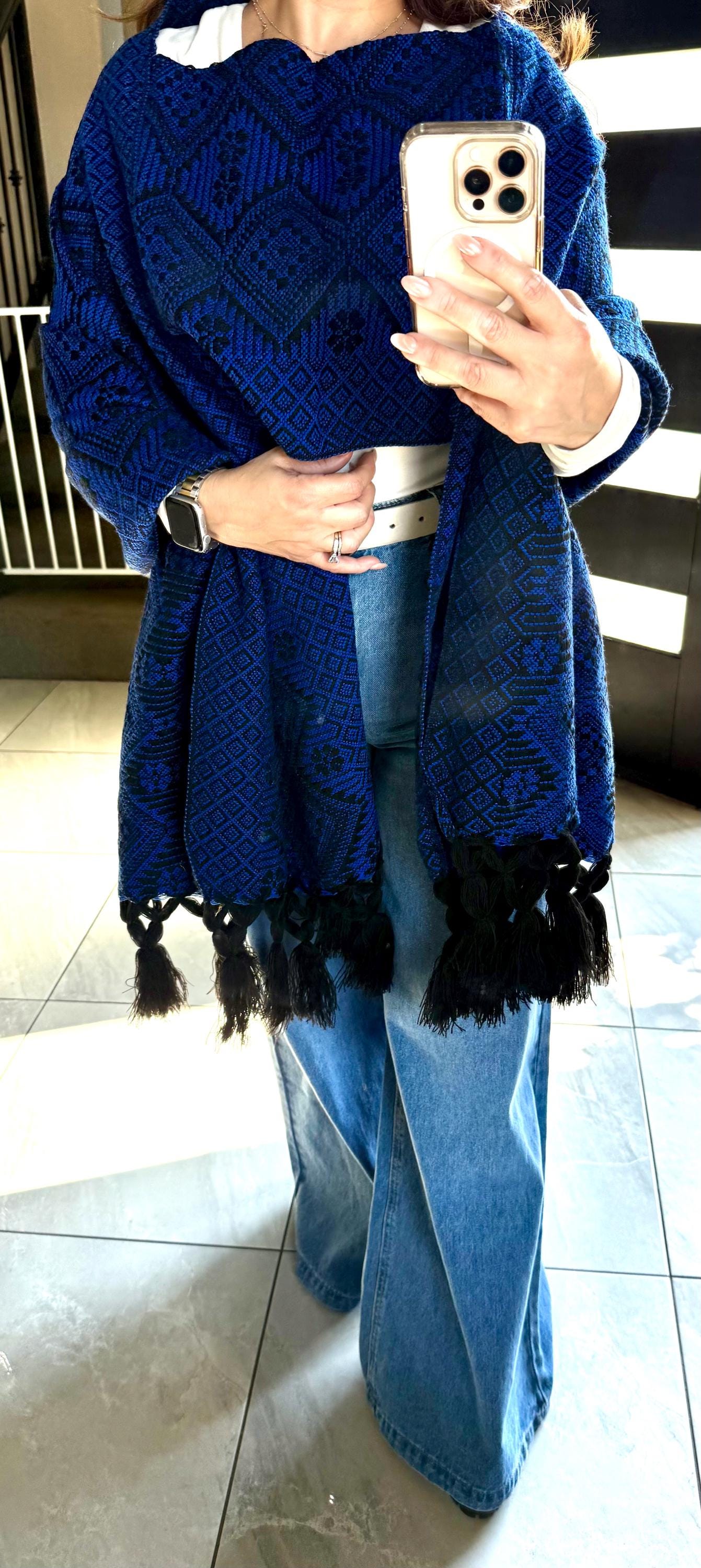 Handwoven Mexican Rebozo Shawl - Black & Blue Artisan Wrap
