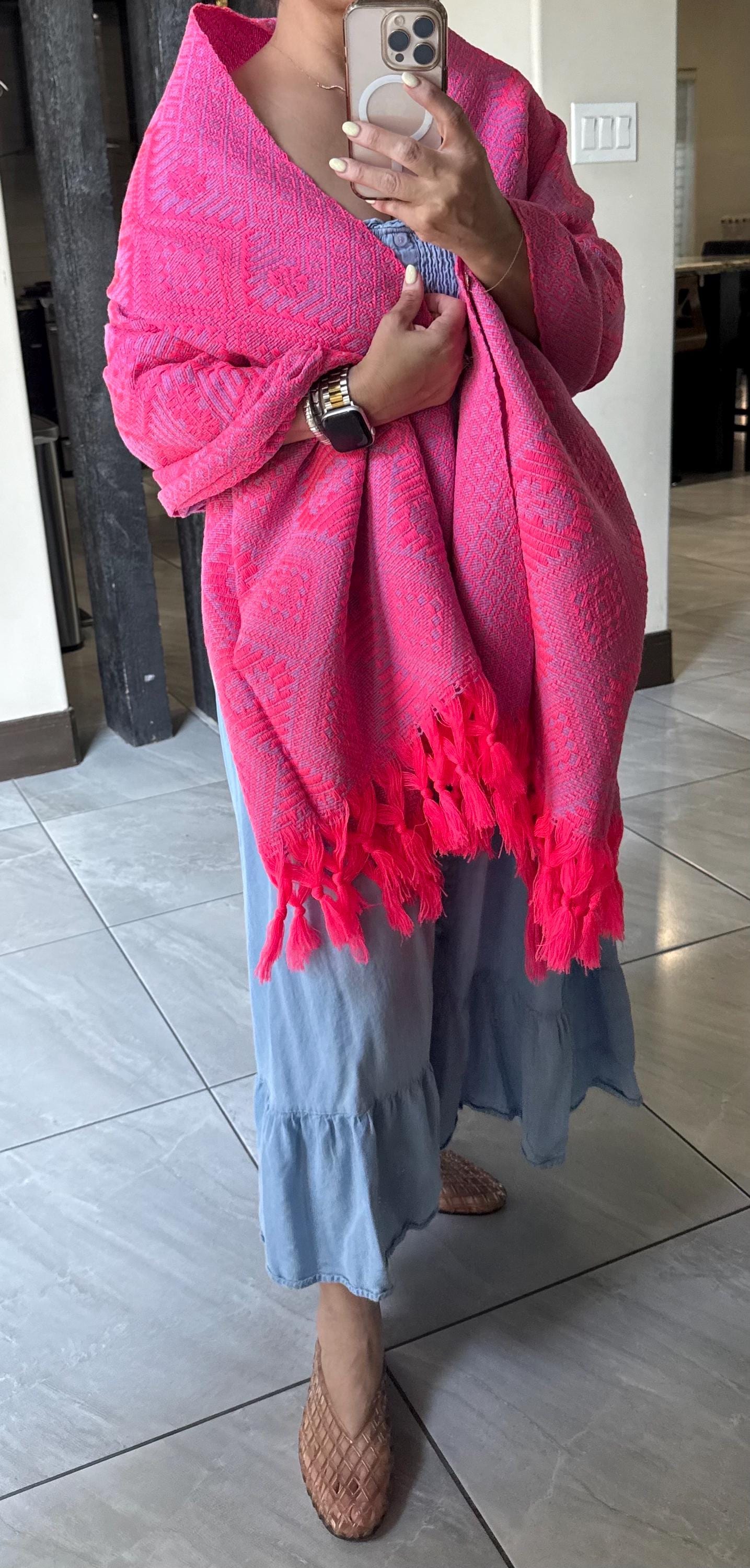 Traditional Mexican Rebozo | Pink | Purple | Shawl from Puebla | Loom-Woven Shawl | 80x28 in | CasaArtMex