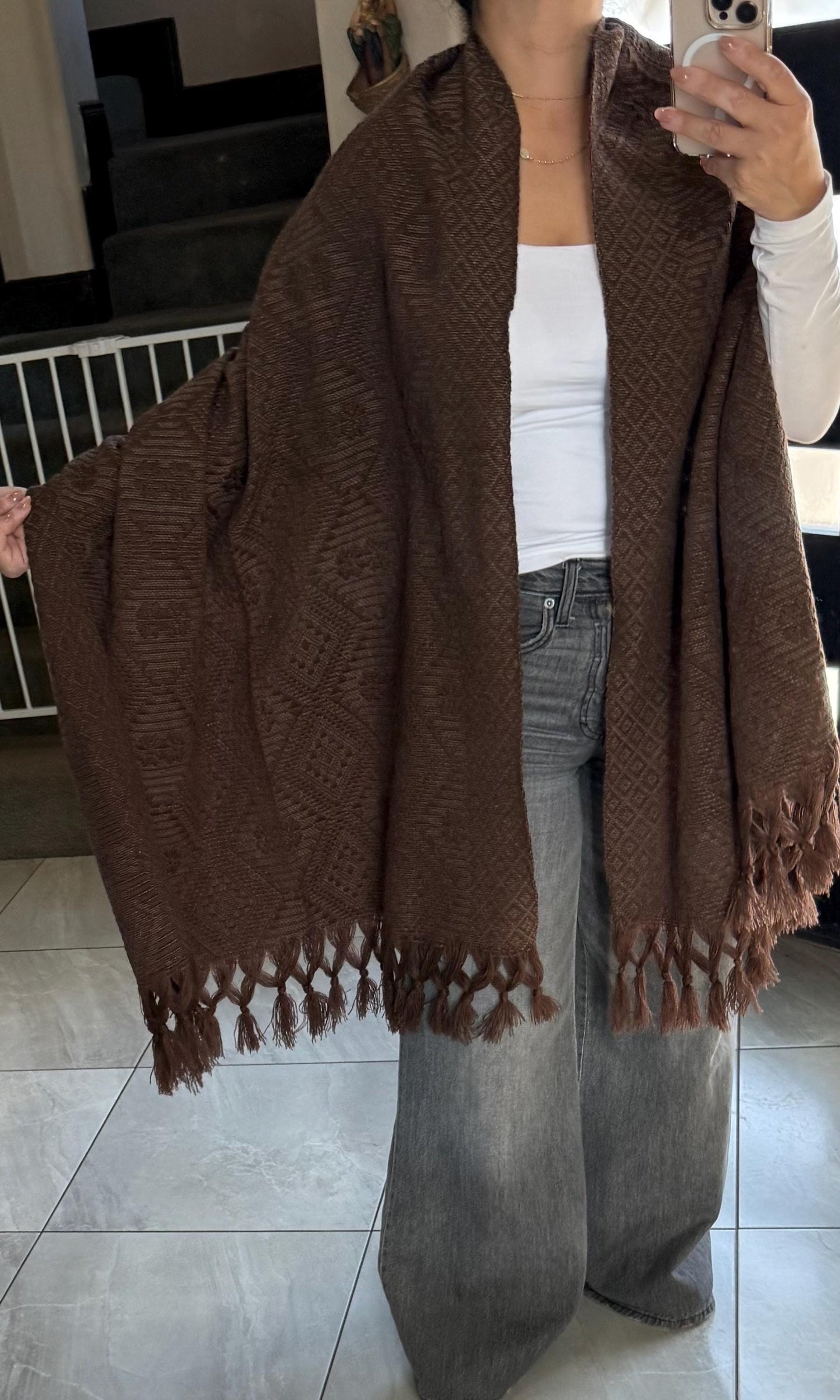 Handwoven Mexican Rebozo Shawl | Brown Traditional Loom-Woven from Puebla – 80x28 in – CasaArtMex
