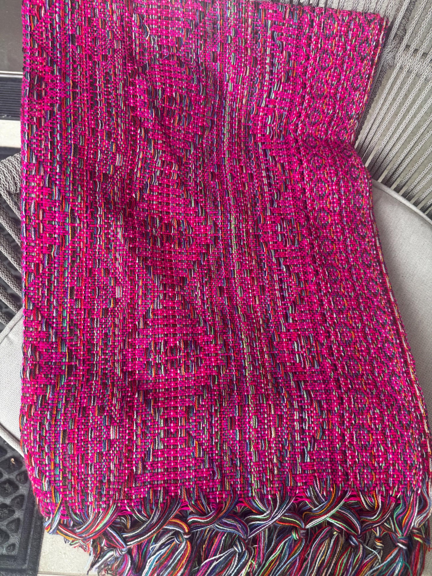 Mexican Rebozo  with front panel – Rosa Mexicano | Multicolor Shawl from Puebla | 80x28 in | CasaArtMex