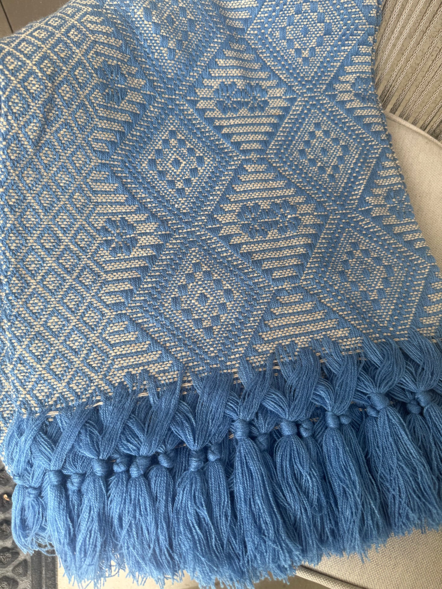 Traditional Handwoven Mexican Rebozo Shawl from Puebla | Blue & Ivory Shawl | 80x28 in | CasaArtMex (Copy)