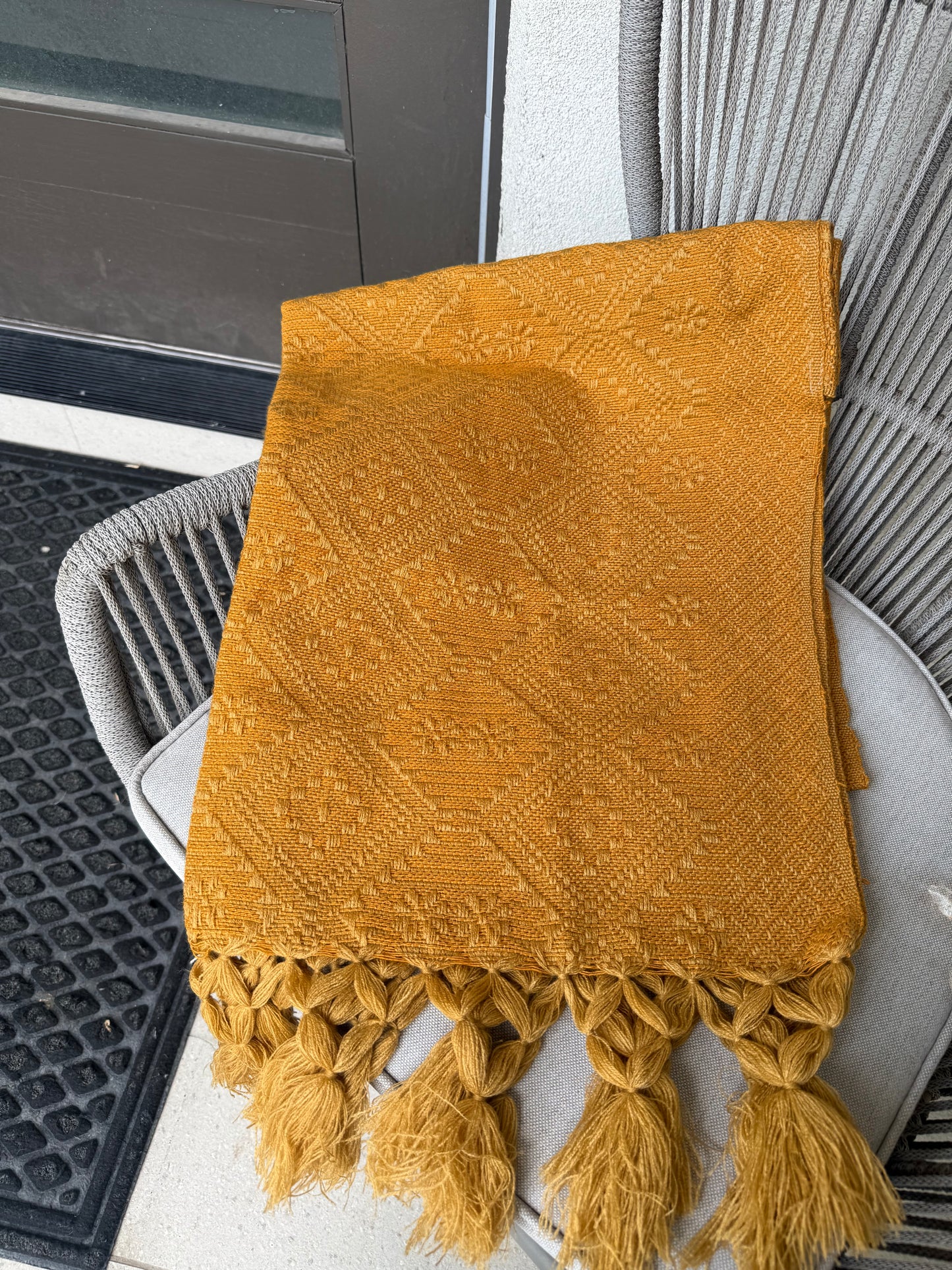 Handwoven Mexican Rebozo – Mustard Shawl from Puebla | 80x28 in | CasaArtMex