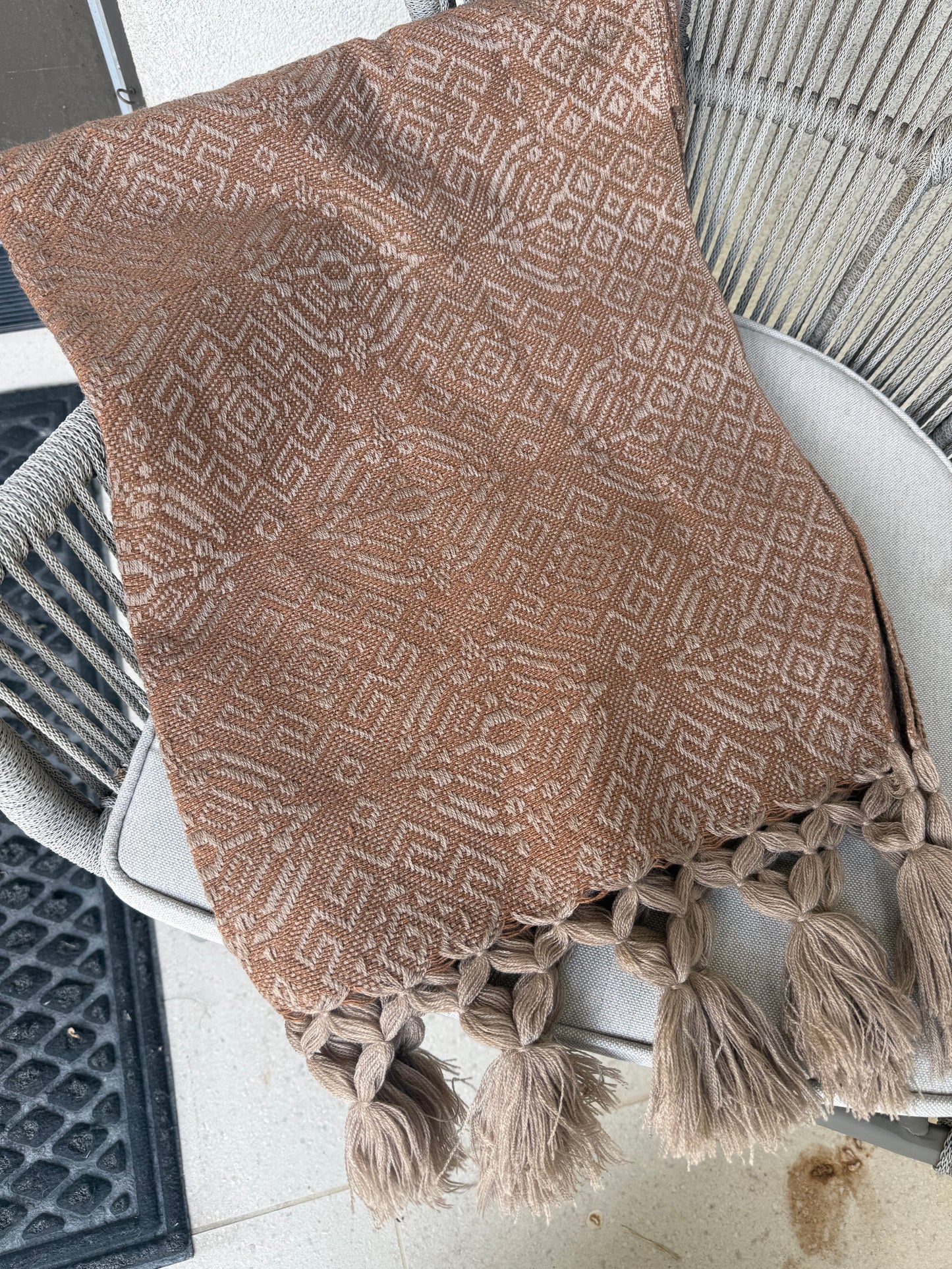 Handwoven Mexican Rebozo – Khaki and Brown Shawl from Puebla | 80x28 in | CasaArtMex