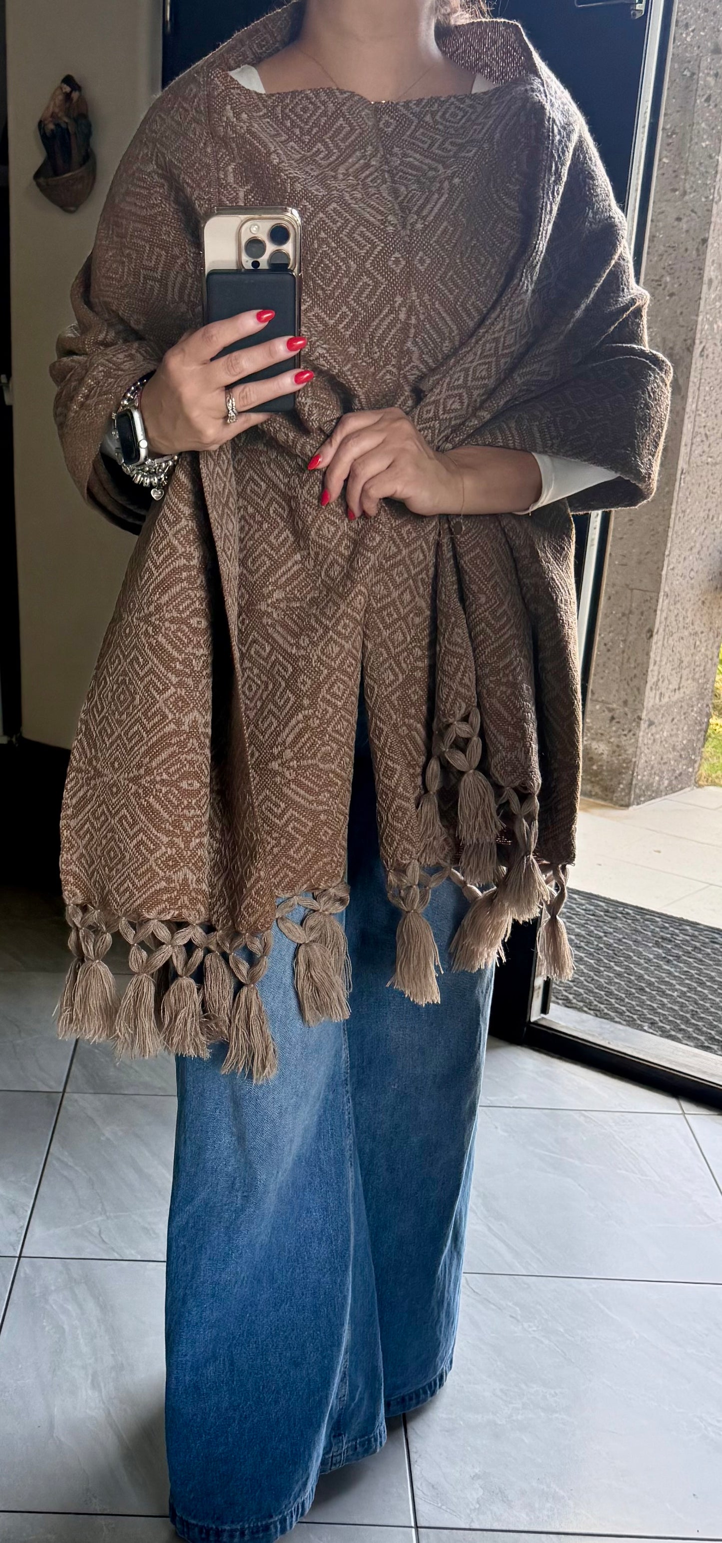 Handwoven Mexican Rebozo – Khaki and Brown Shawl from Puebla | 80x28 in | CasaArtMex